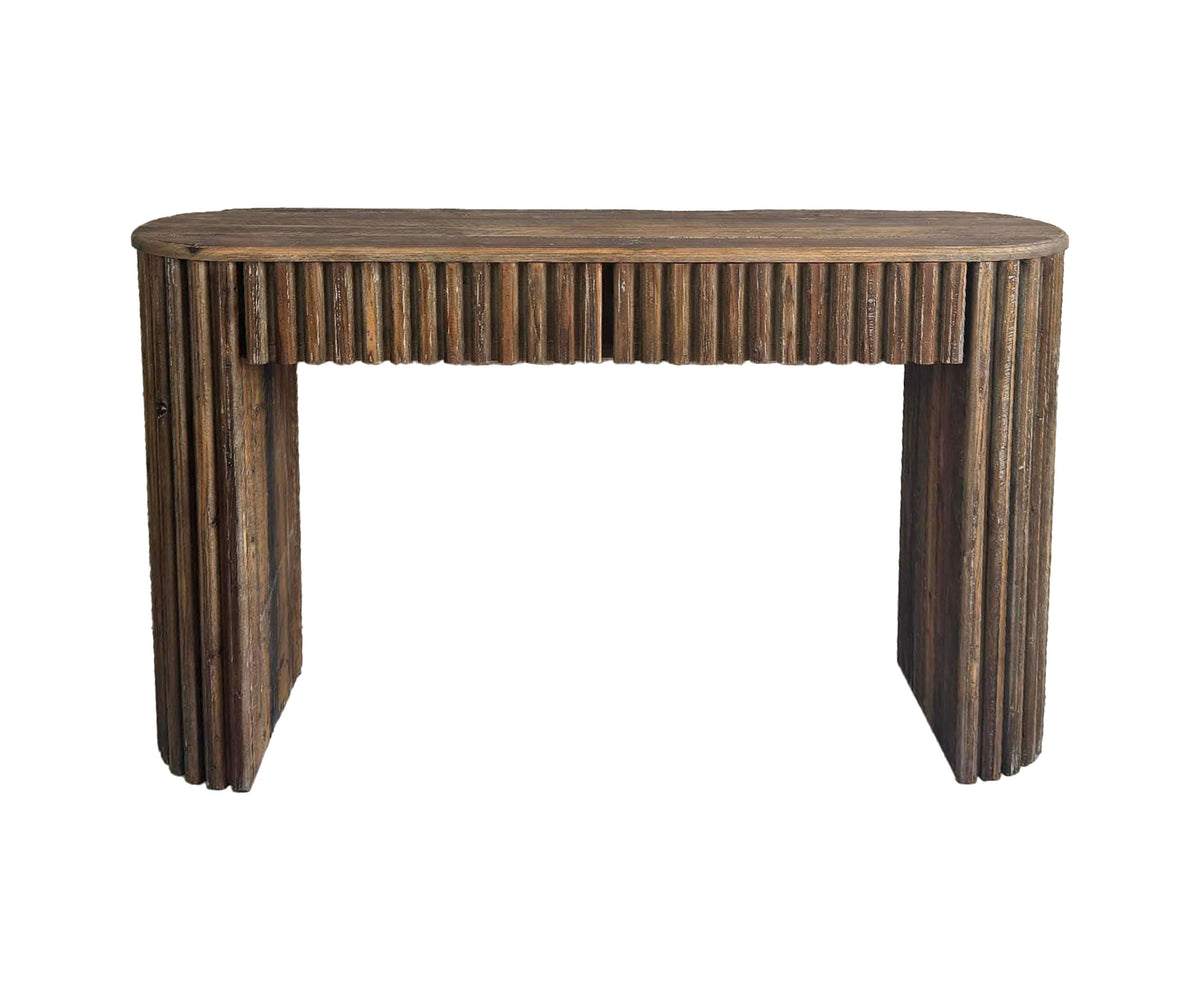 Fluted Oval 2-Drawer Console Table with Ribbed Side Panels