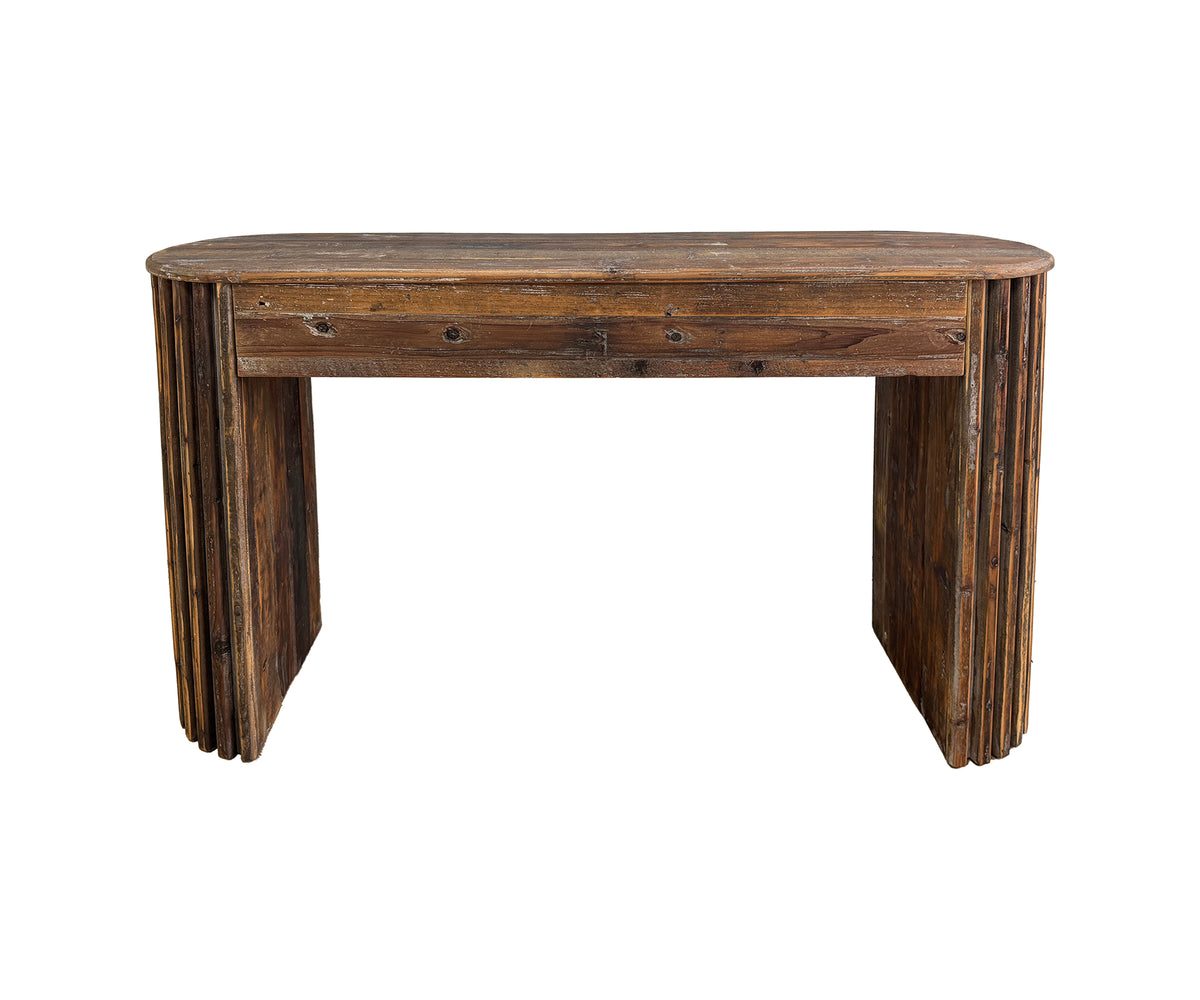 Fluted Oval 2-Drawer Console Table with Ribbed Side Panels