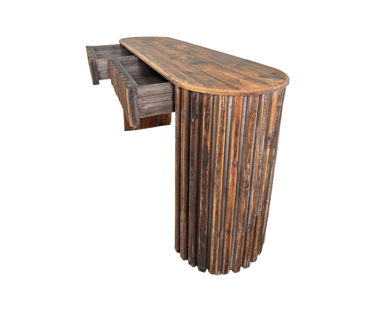 Fluted Oval 2-Drawer Console Table with Ribbed Side Panels