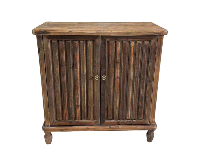 Fluted Teak Two-Door Accent Cabinet with Turned Feet
