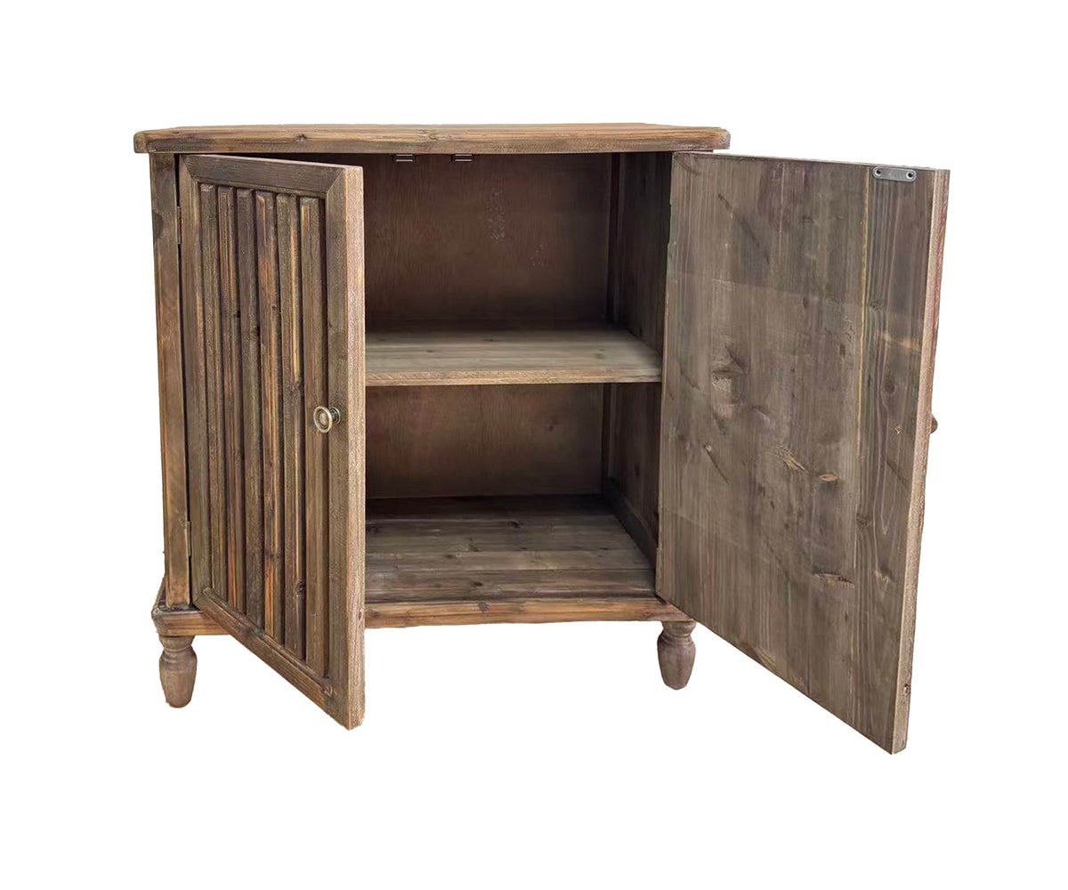 Fluted Teak Two-Door Accent Cabinet with Turned Feet