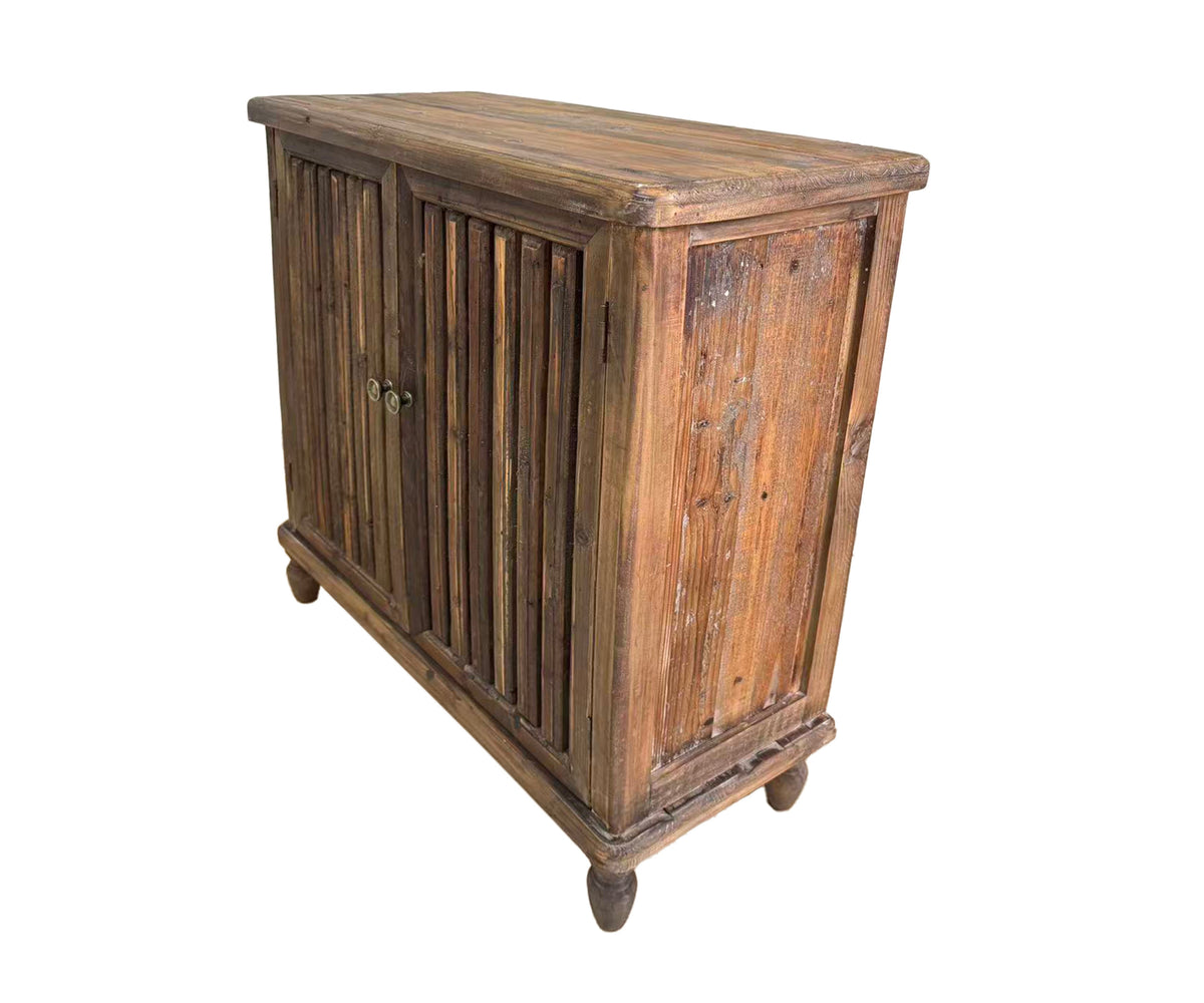 Fluted Teak Two-Door Accent Cabinet with Turned Feet