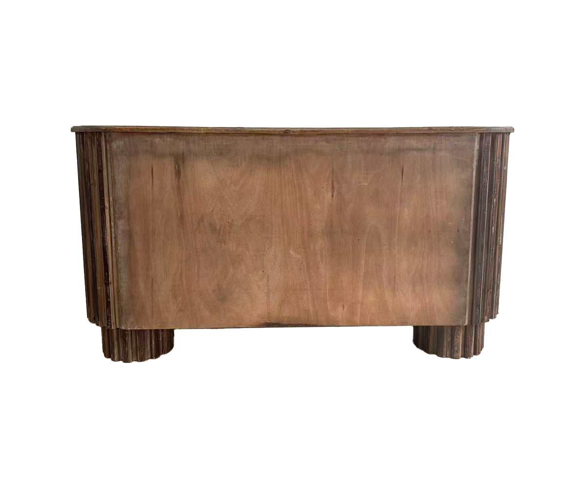 Low Fluted Teak Cabinet with Rounded Block Legs