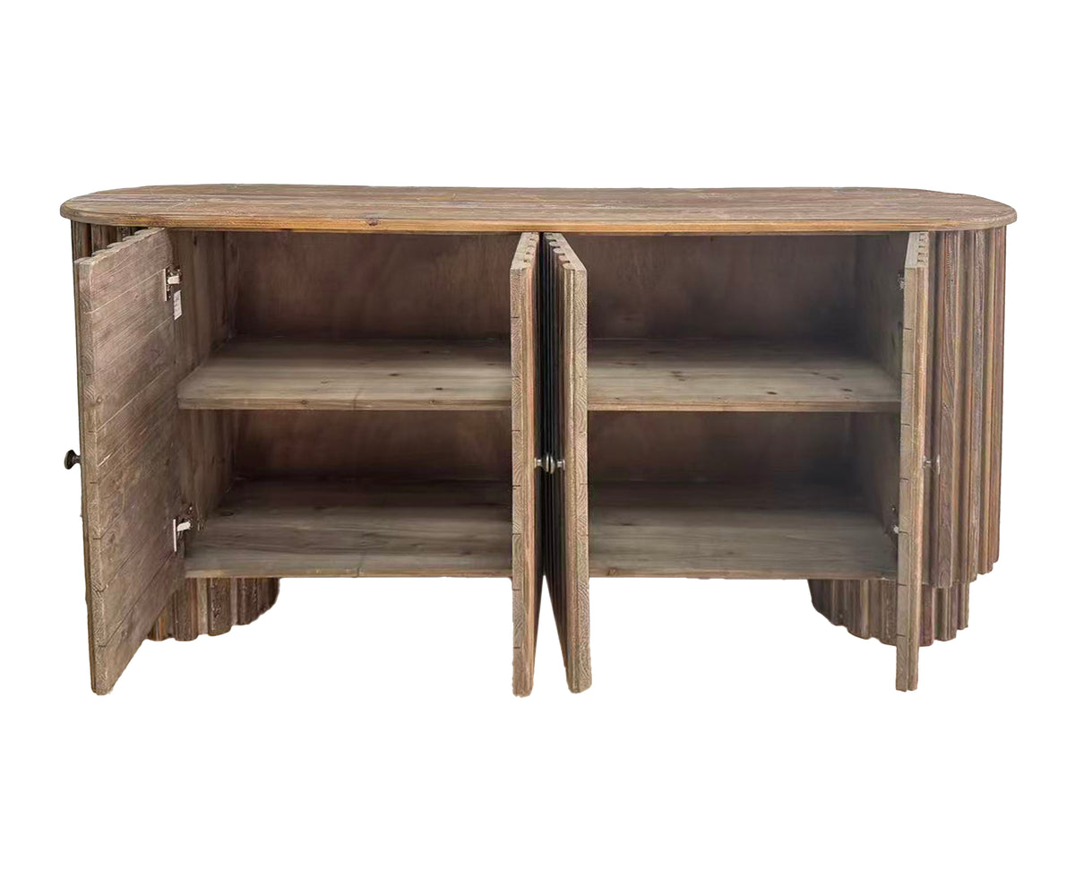 Low Fluted Teak Cabinet with Rounded Block Legs