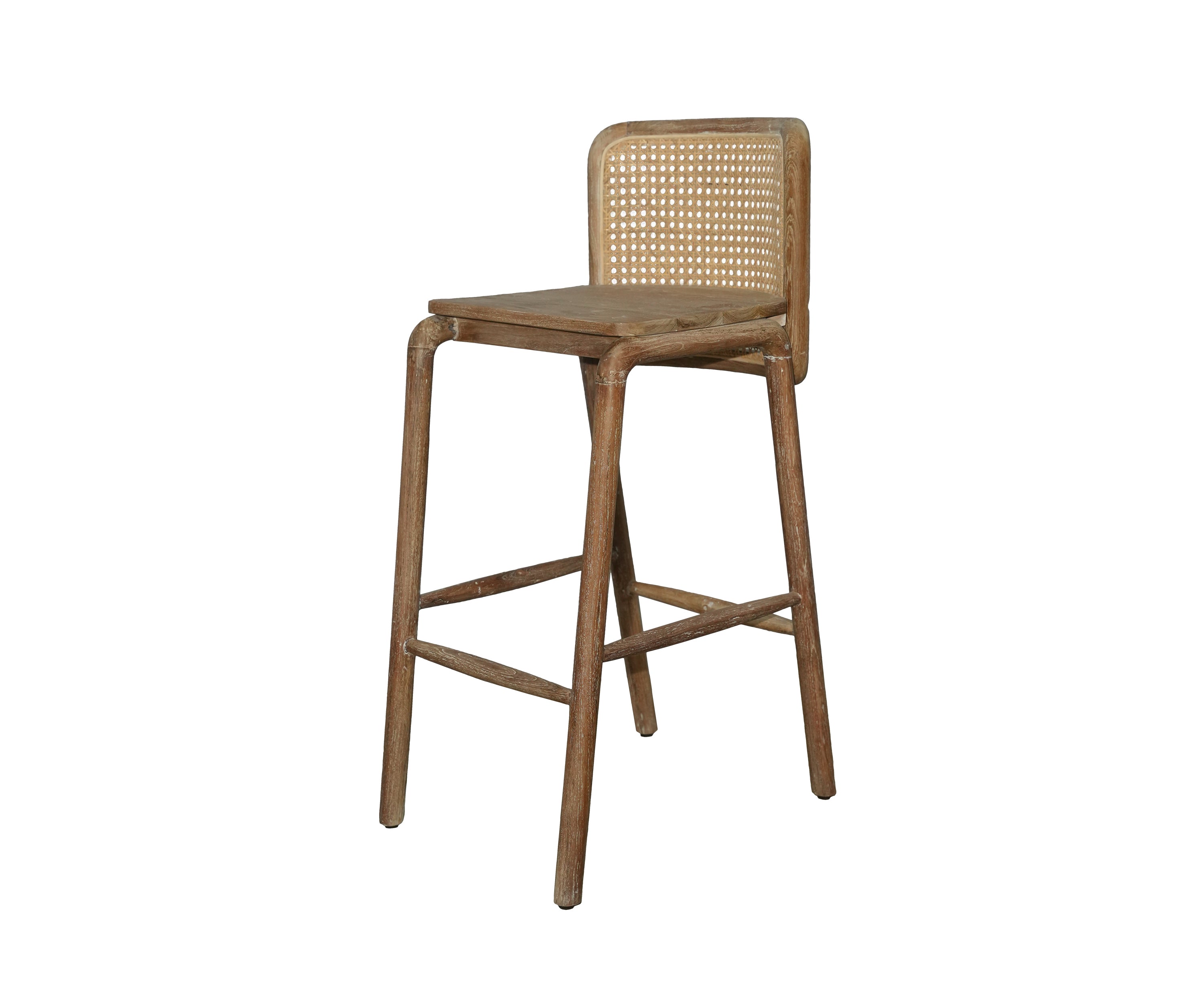 Minimalist Cane Back Bar Chair with Natural Frame and Open Base