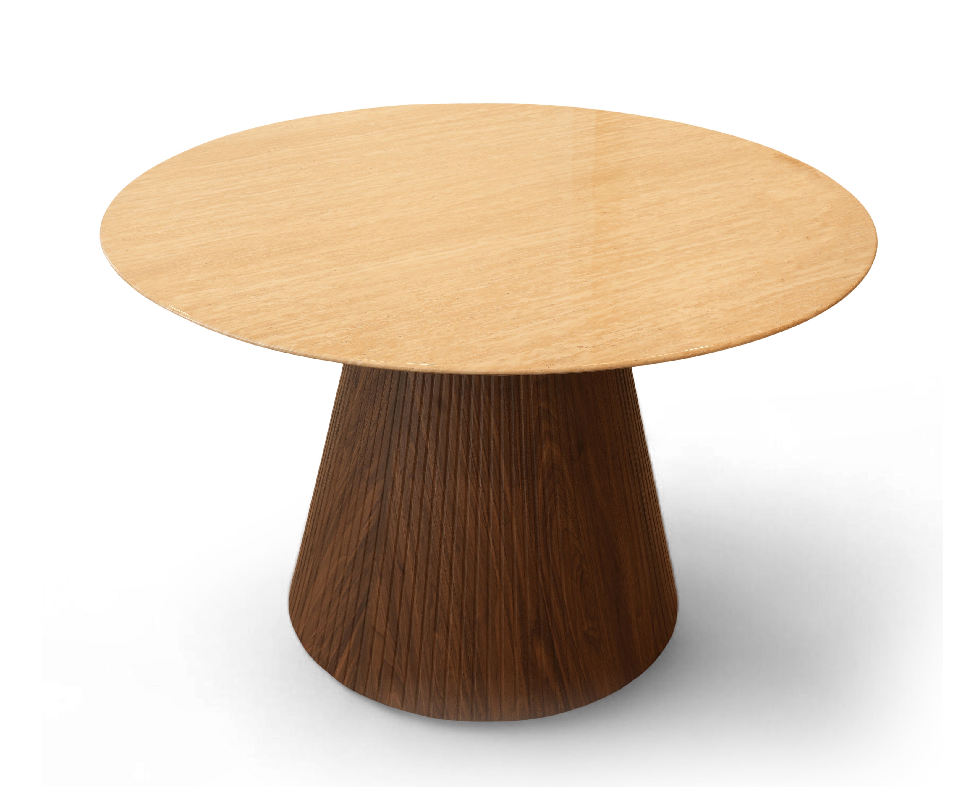Modern Round Solid Wood Dining Table with Sculpted Pedestal Base