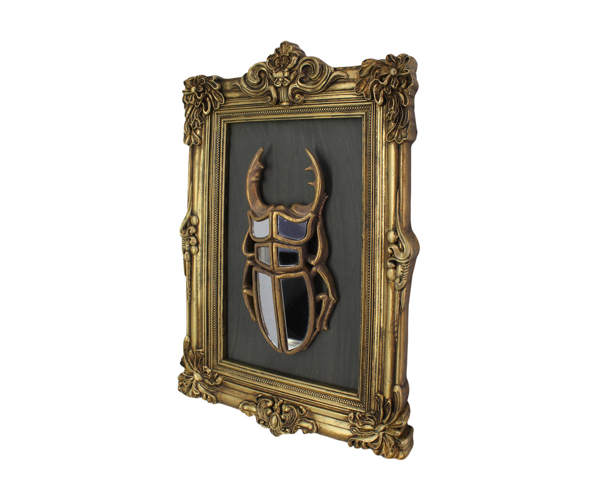 Gold-Sculpted Stag Beetle Wall Frame
