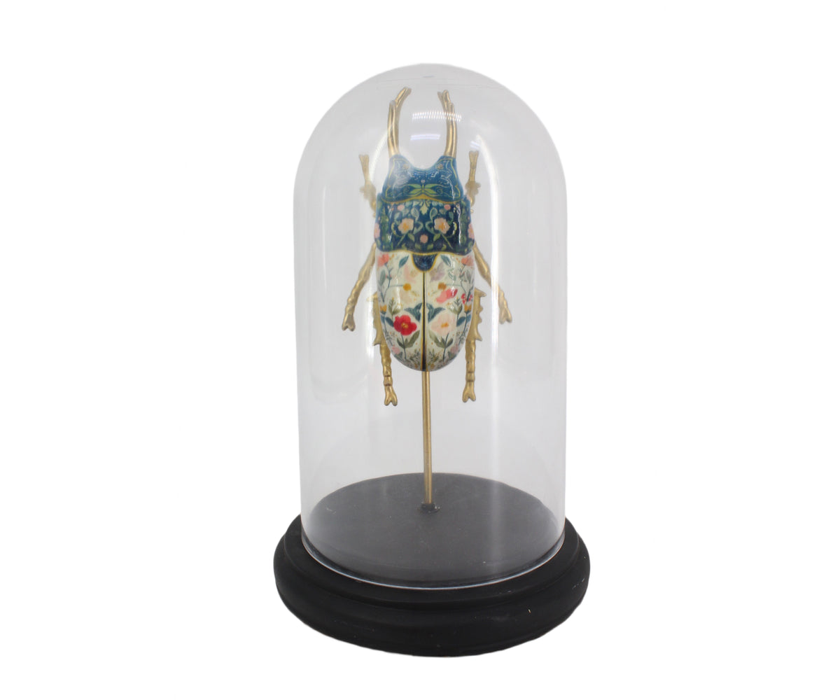 Beetle Figurine in Glass Display Cloche