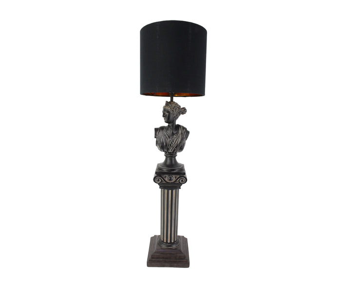 Black Greco-Roman Bust Column Floor Lamp