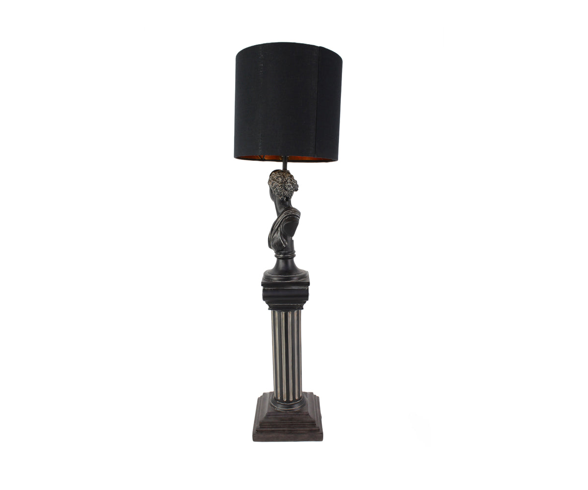 Black Greco-Roman Bust Column Floor Lamp