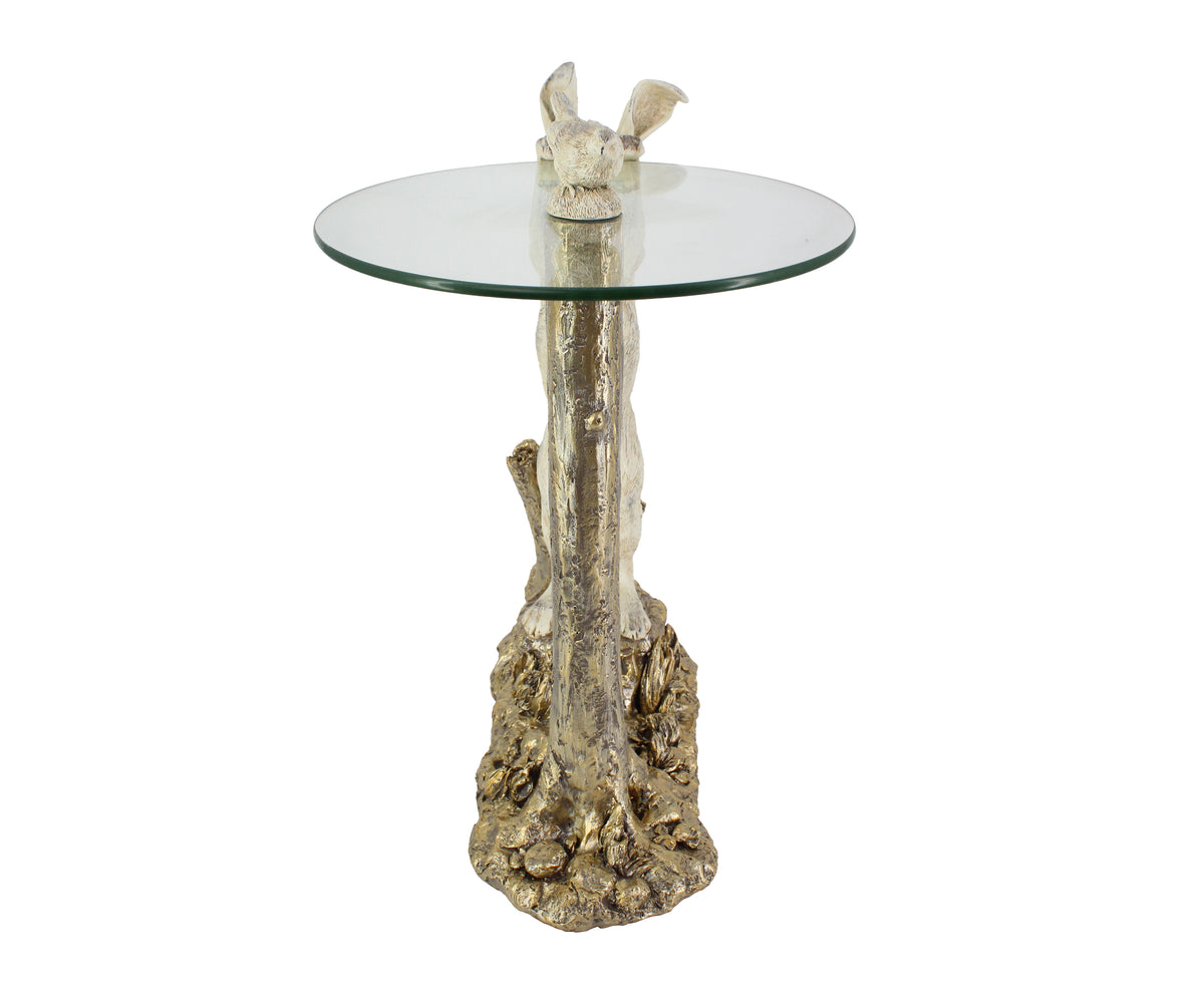 Meadow White Rabbit Side Table with Round Glass Top