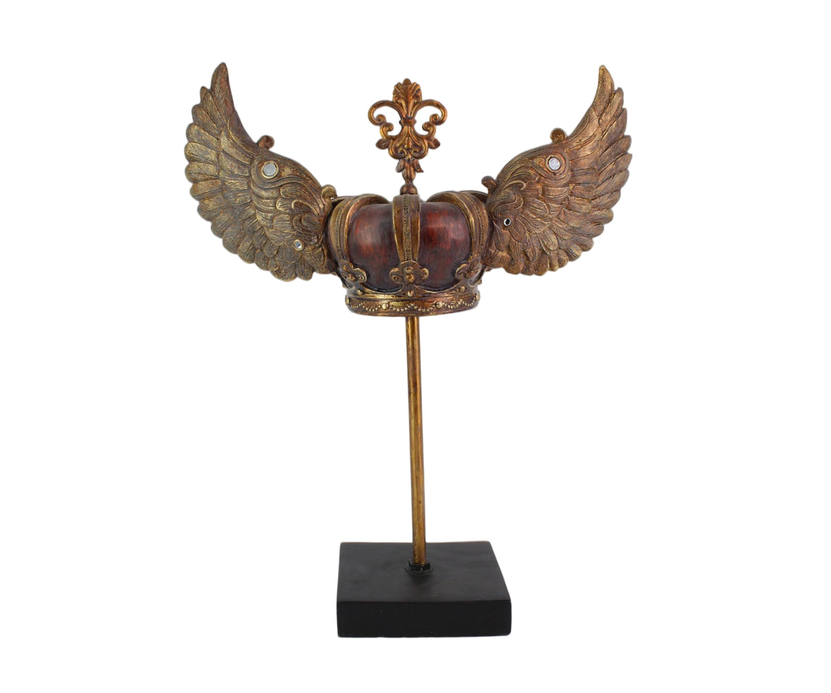 Winged Baroque Royal Crown on Matte Black Stand