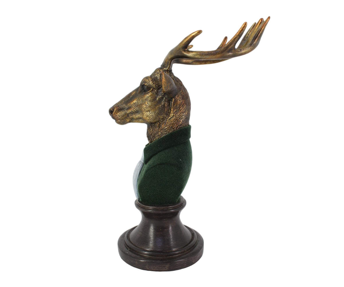 Dapper Antlered Deer Bust on Pedestal
