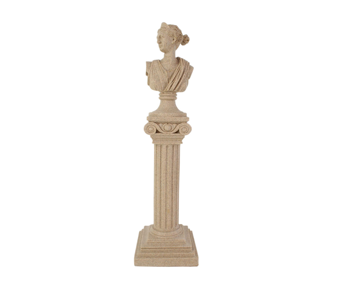 Artemis Bust Sculpture on Classical Fluted Column Pedestal