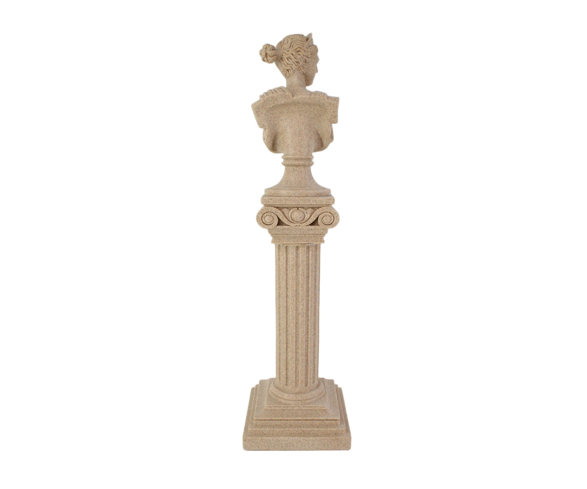 Artemis Bust Sculpture on Classical Fluted Column Pedestal