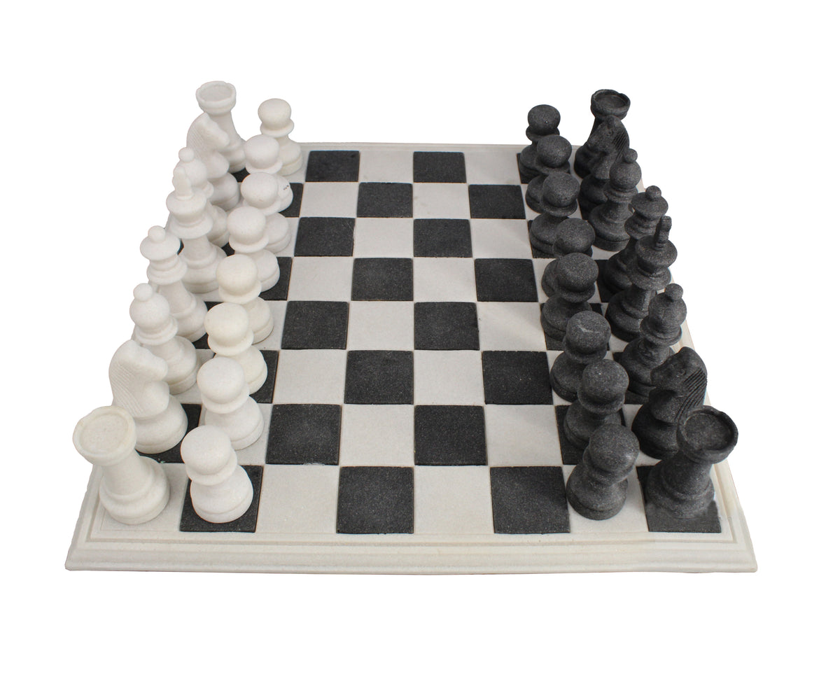 Luxury Hand-Crafted White & Charcoal Chess Set for Entertainment Rooms