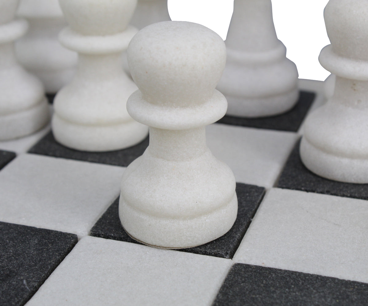 Luxury Hand-Crafted White & Charcoal Chess Set for Entertainment Rooms