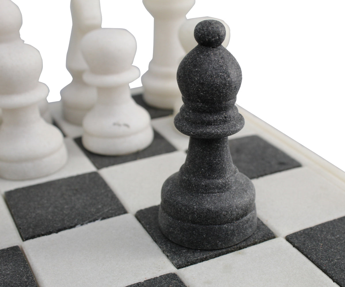 Luxury Hand-Crafted White & Charcoal Chess Set for Entertainment Rooms