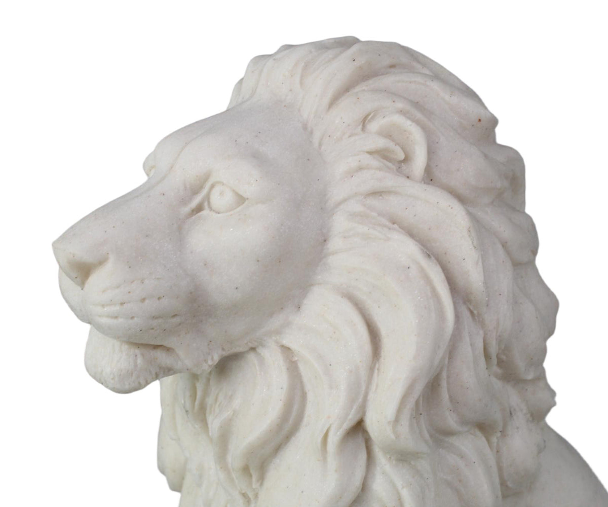 White Seated Lion Sculpture on Square Plinth