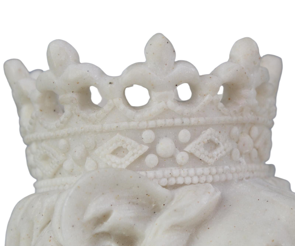 Crowned White Lion Figurine on Square Plinth