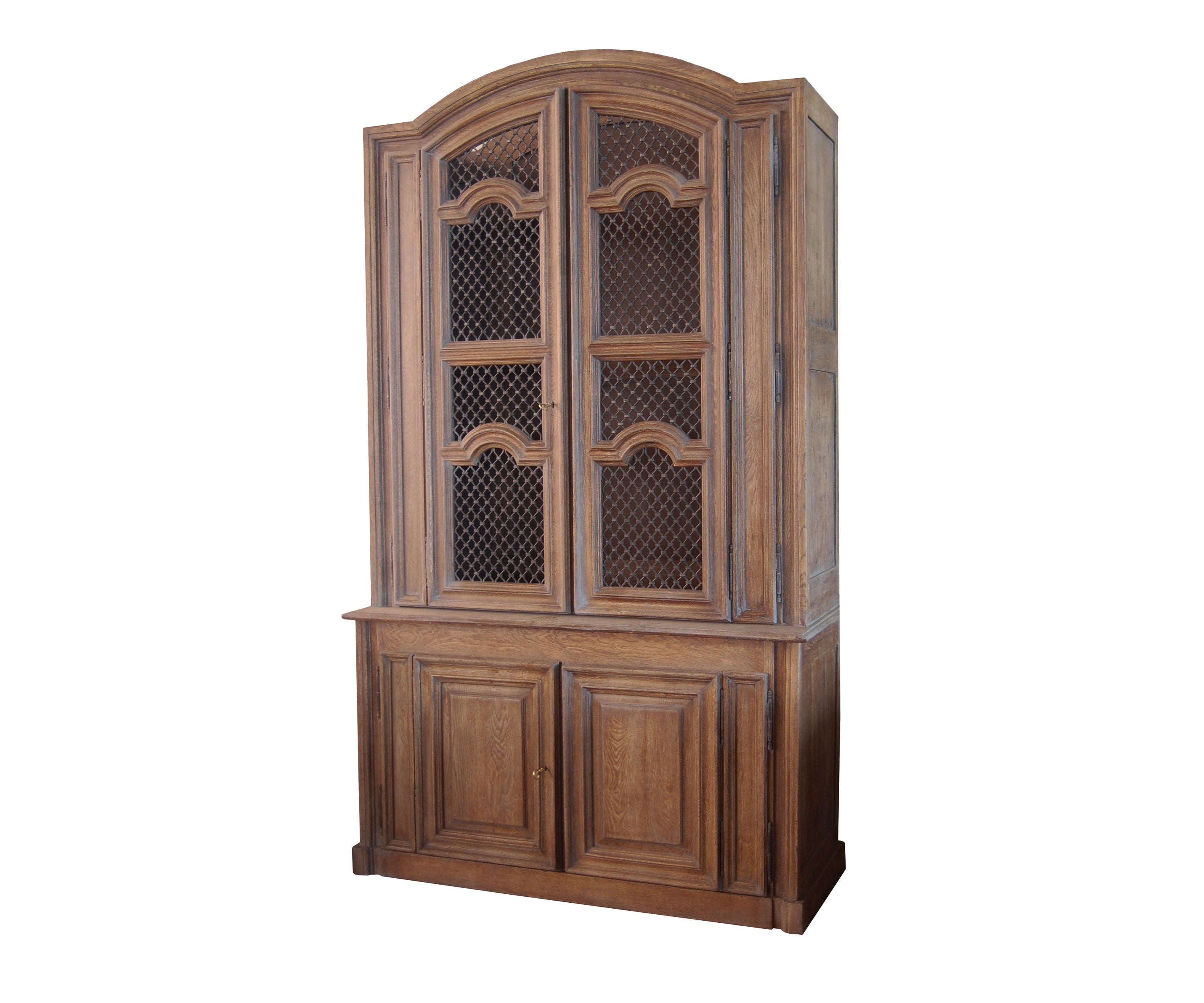 Oak Wood Wardrobe with Arched Mesh Metal Doors