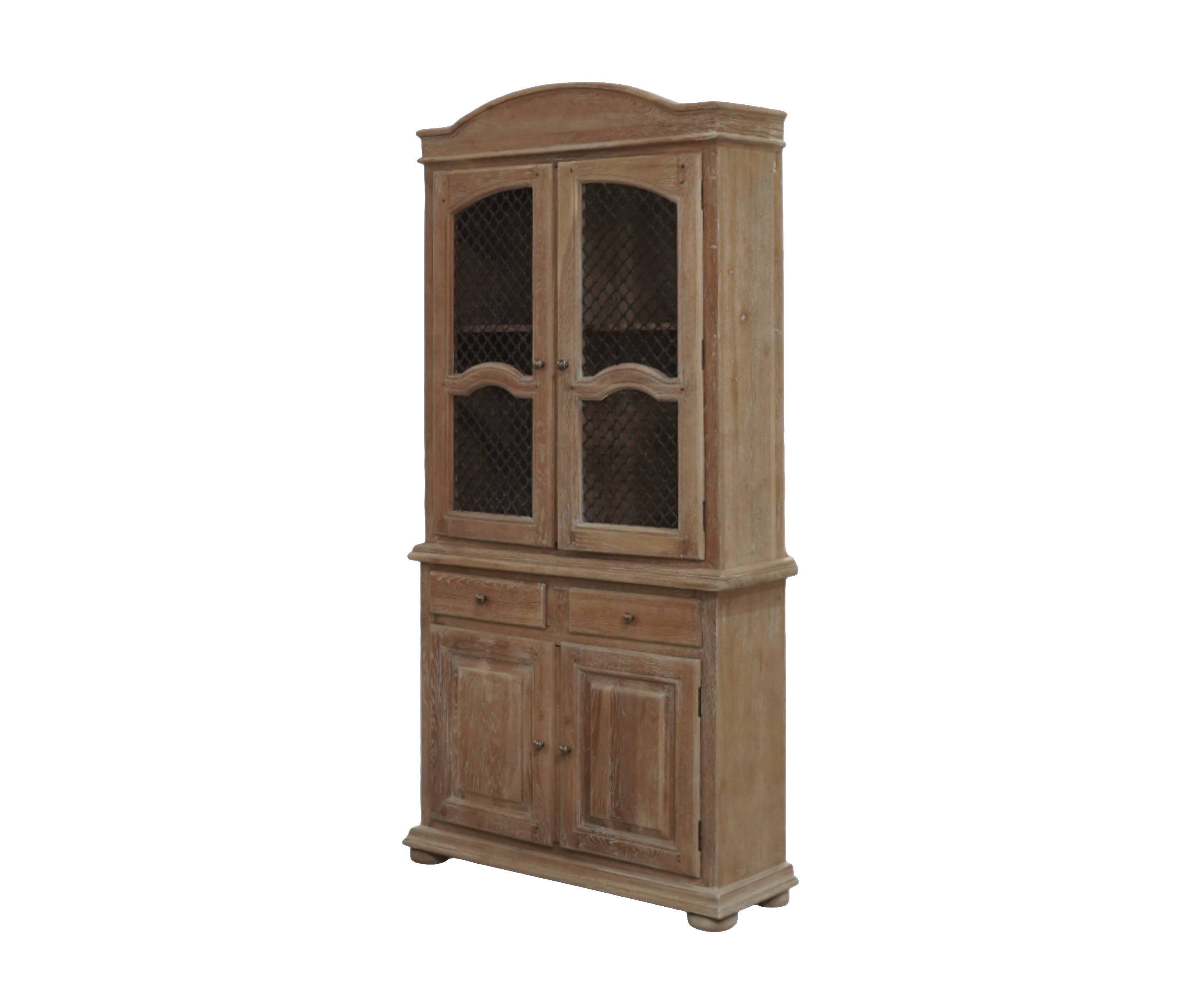Oak Wood Wardrobe with Mesh Metal Doors & Drawers