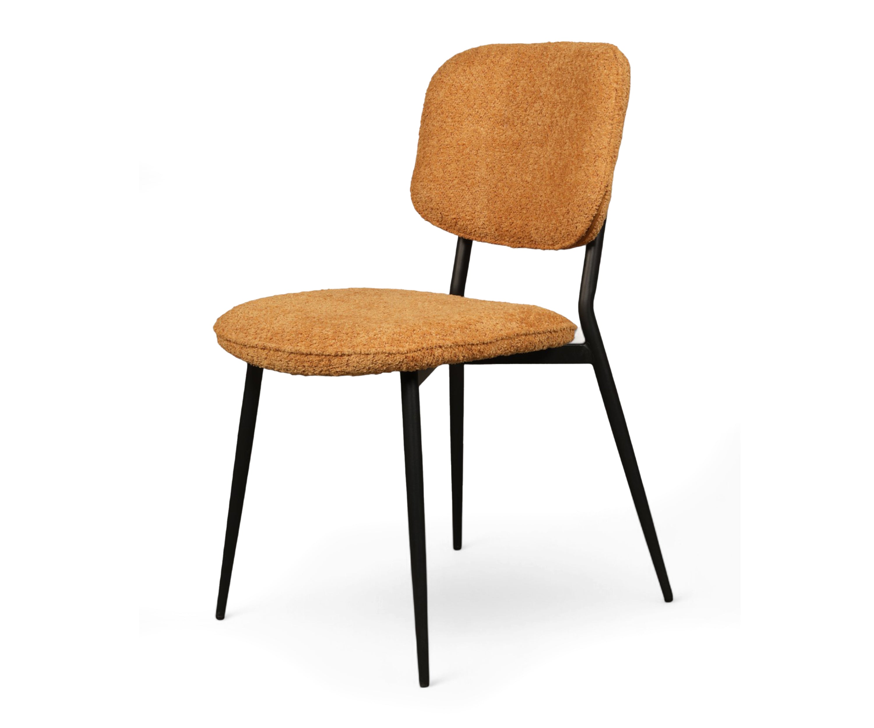 Orange Bouclé Curved Back Dining Chair with Black Metal Legs