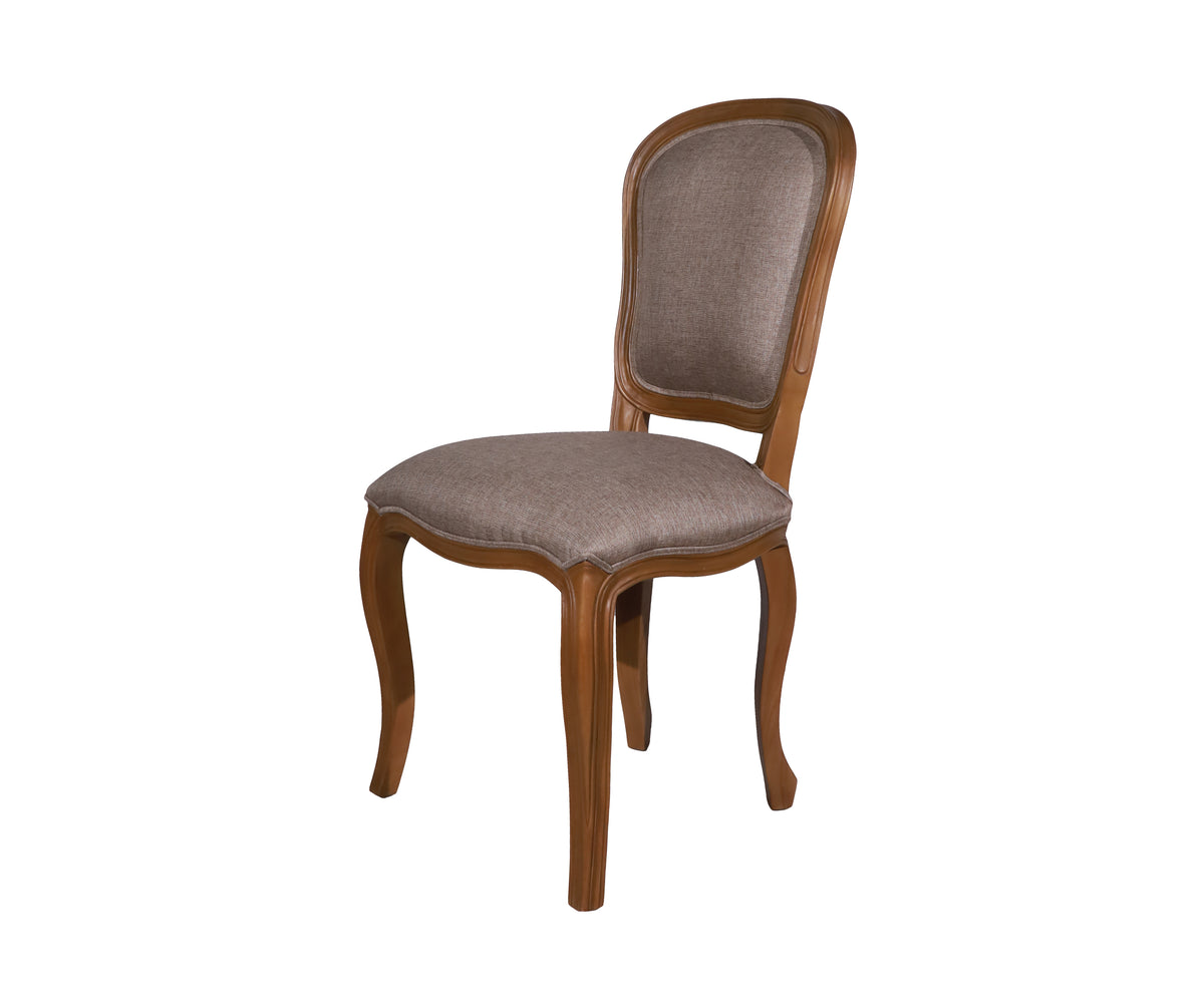 French Style Upholstered Dining Chair in Warm Wood & Textured Upholstery