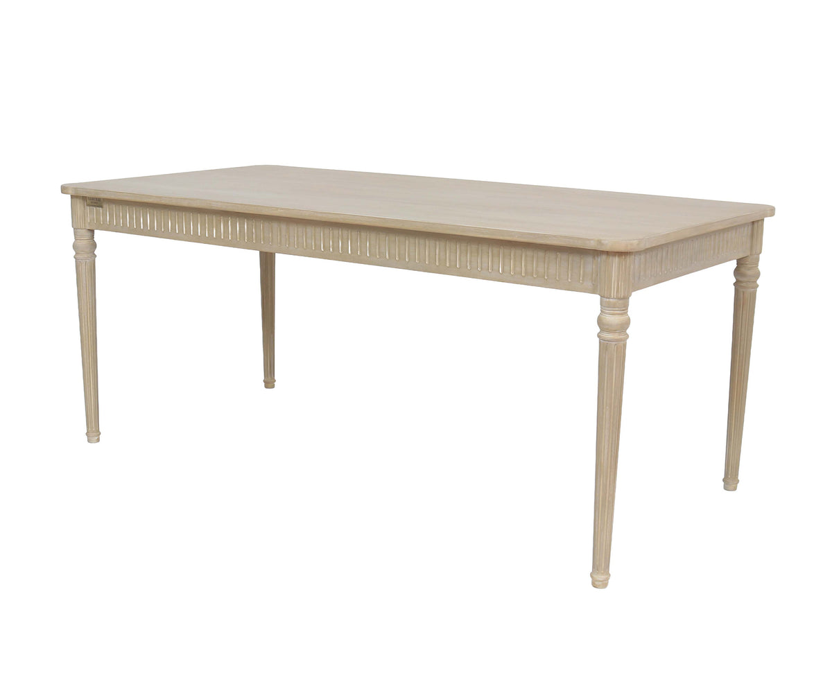 Fluted Light Brown 6-Seater Dining Table with Turned Legs