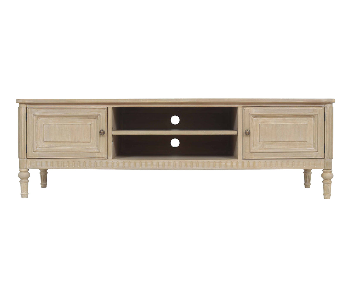 Turned-Leg Dual Side Cabinet Teak TV Unit with Open Shelves