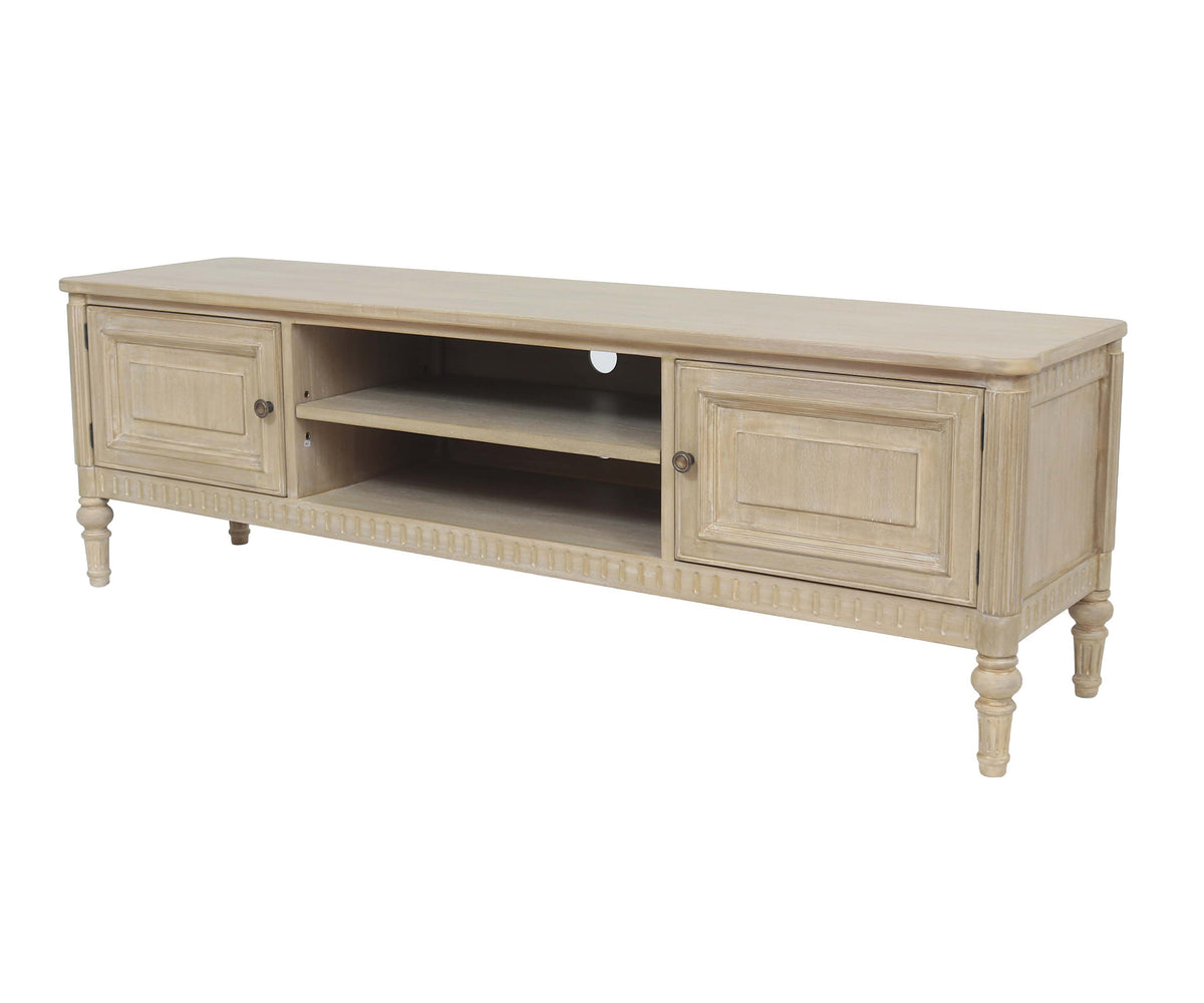 Turned-Leg Dual Side Cabinet Teak TV Unit with Open Shelves