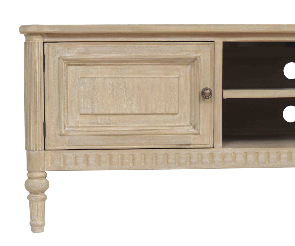 Turned-Leg Dual Side Cabinet Teak TV Unit with Open Shelves