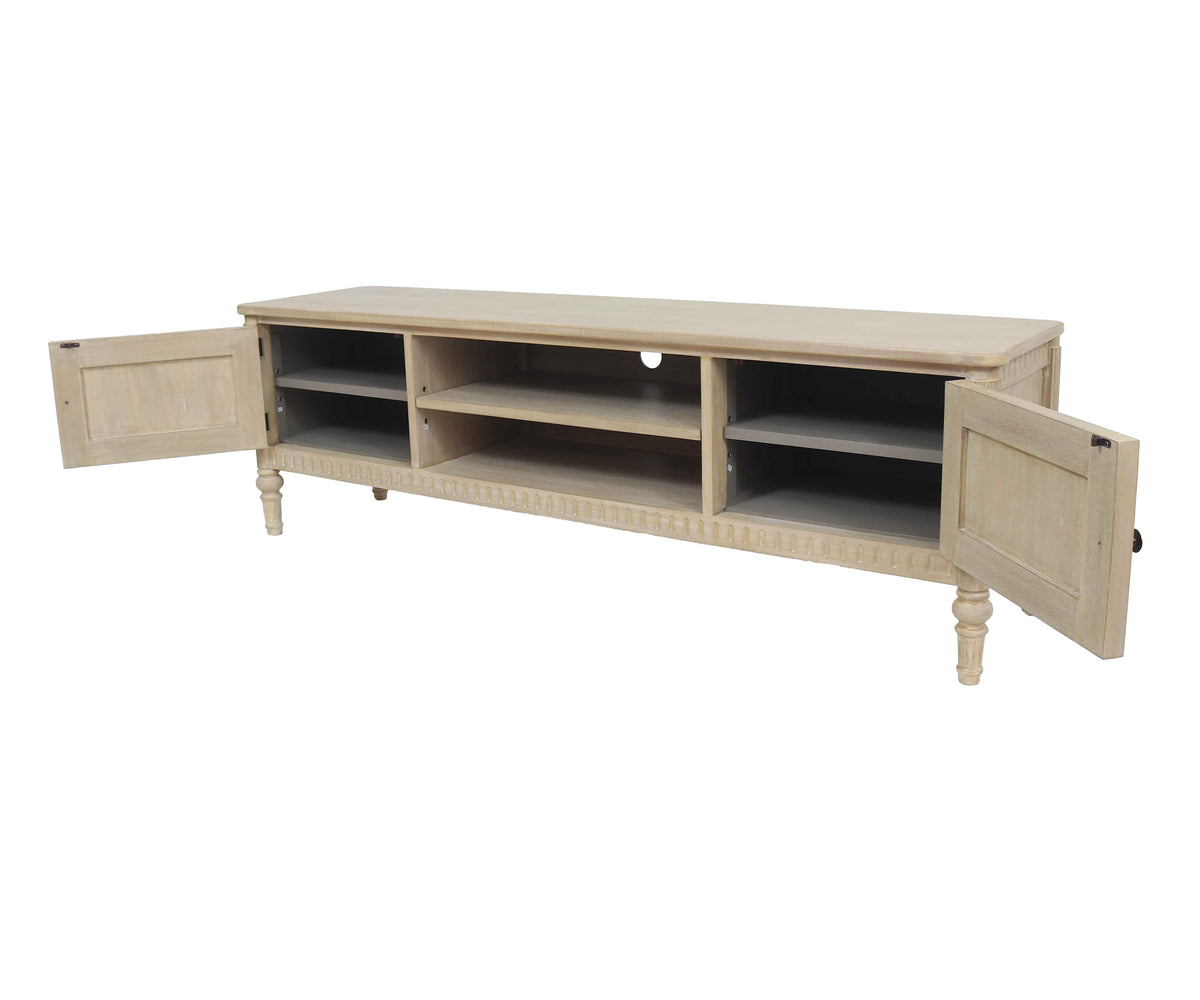 Turned-Leg Dual Side Cabinet Teak TV Unit with Open Shelves