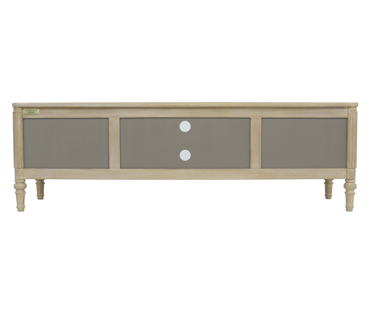 Turned-Leg Dual Side Cabinet Teak TV Unit with Open Shelves