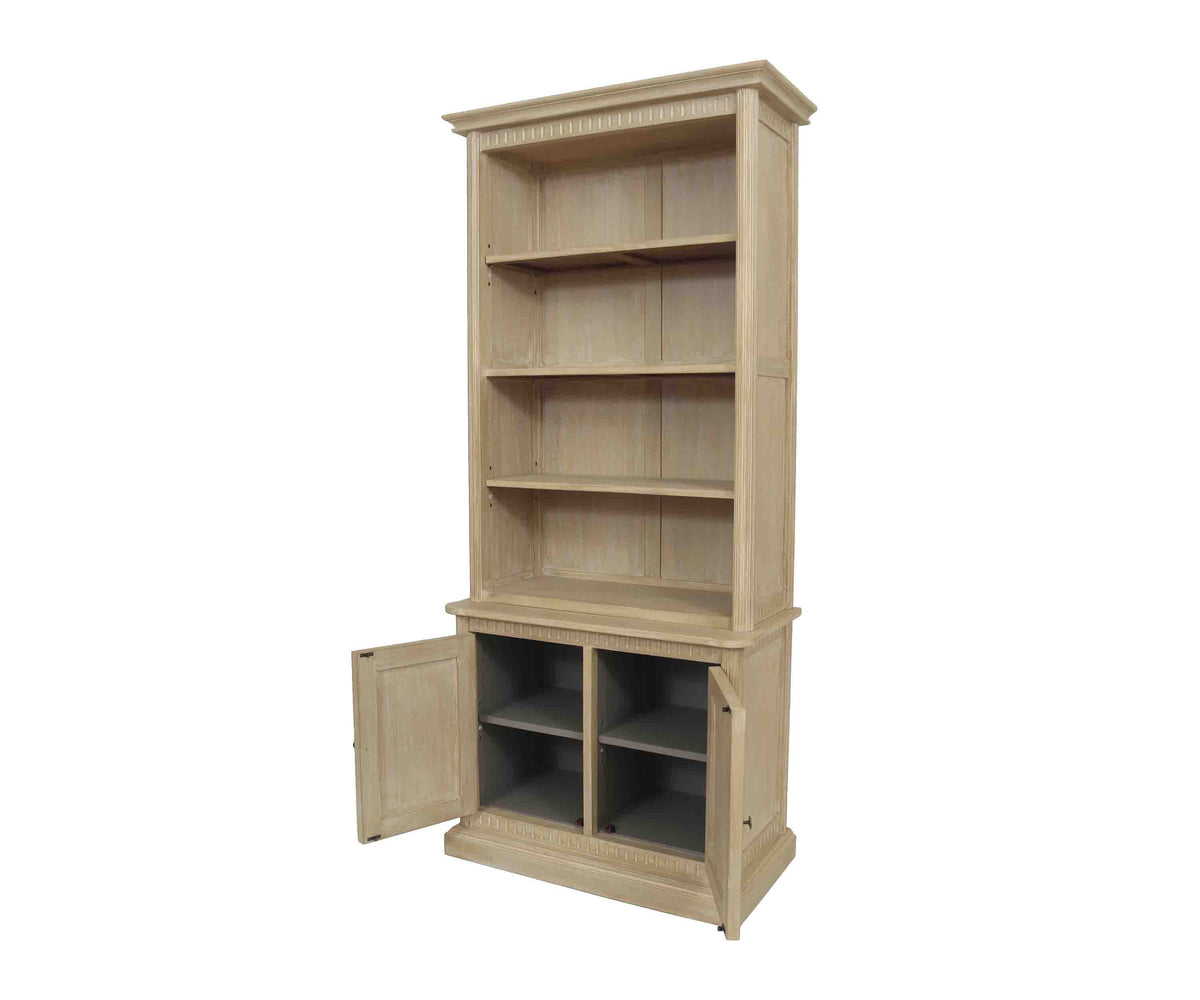 Tall Teak Wood Display Shelf with Lower Storage Cabinet