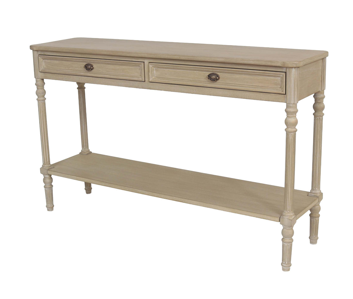 2-Tier Turned Leg 2-Drawer Console Table with Storage Shelf