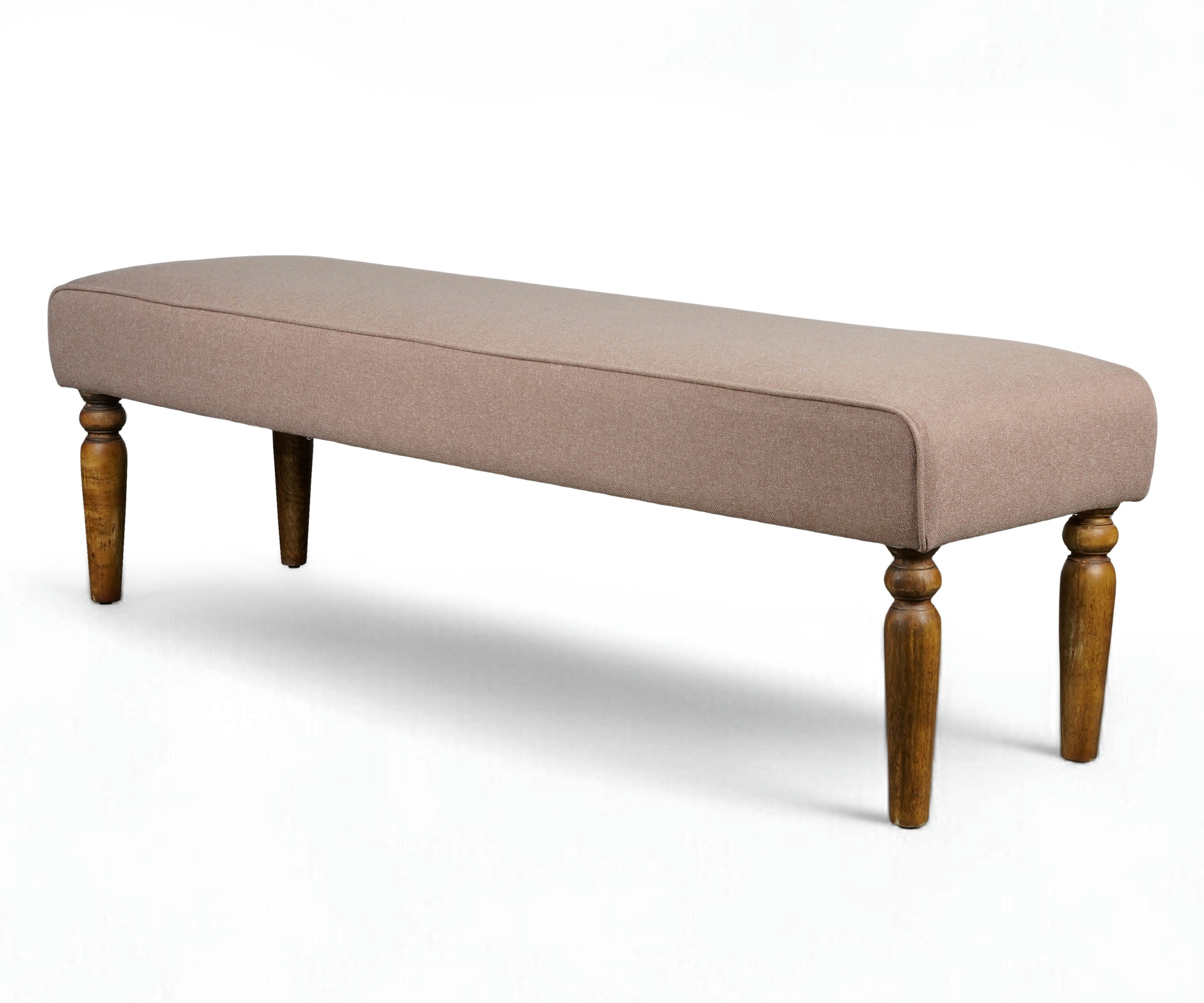 Pink Linen Bench with Wooden Legs