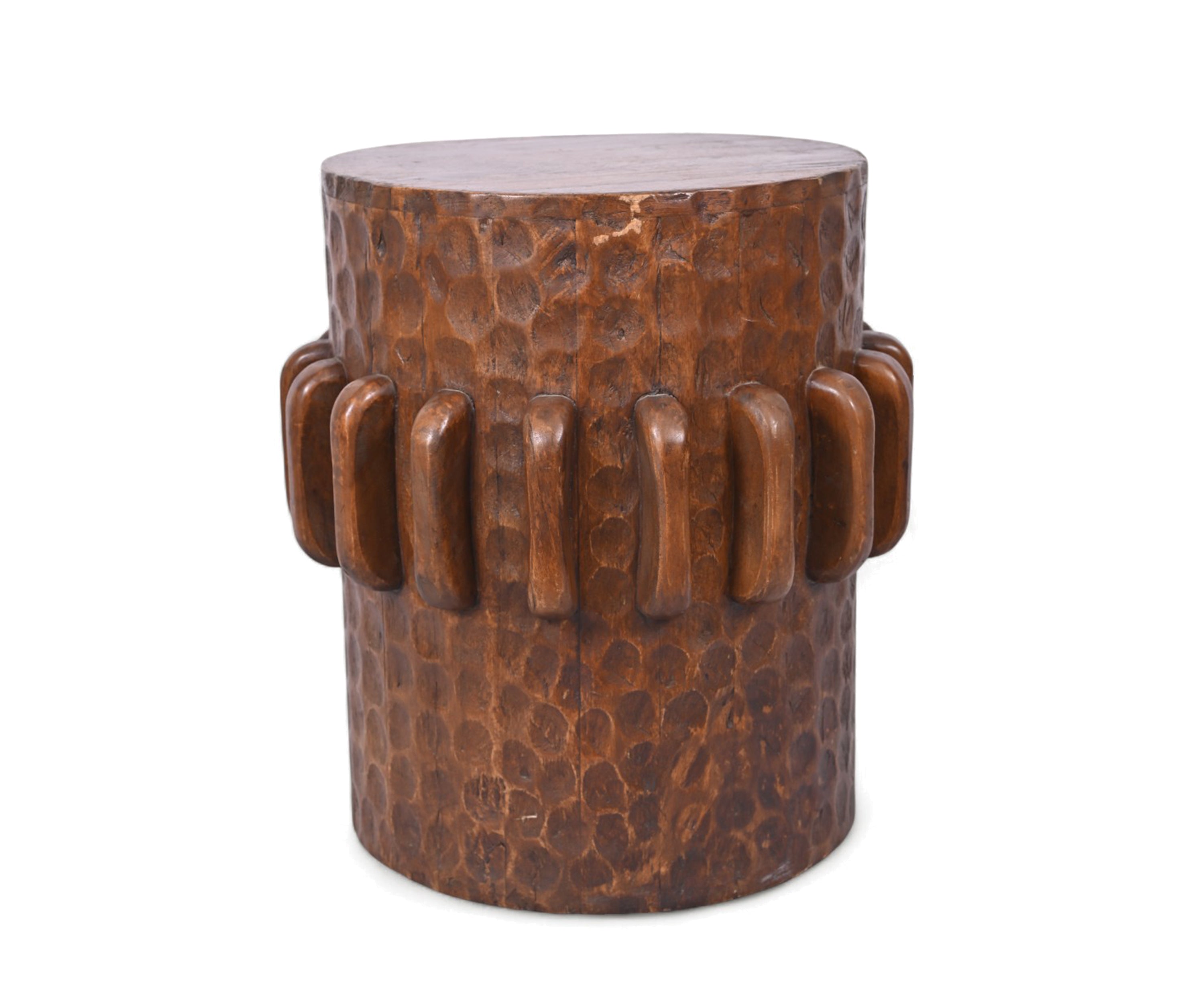 Round Hammered Texture Wooden Side Table