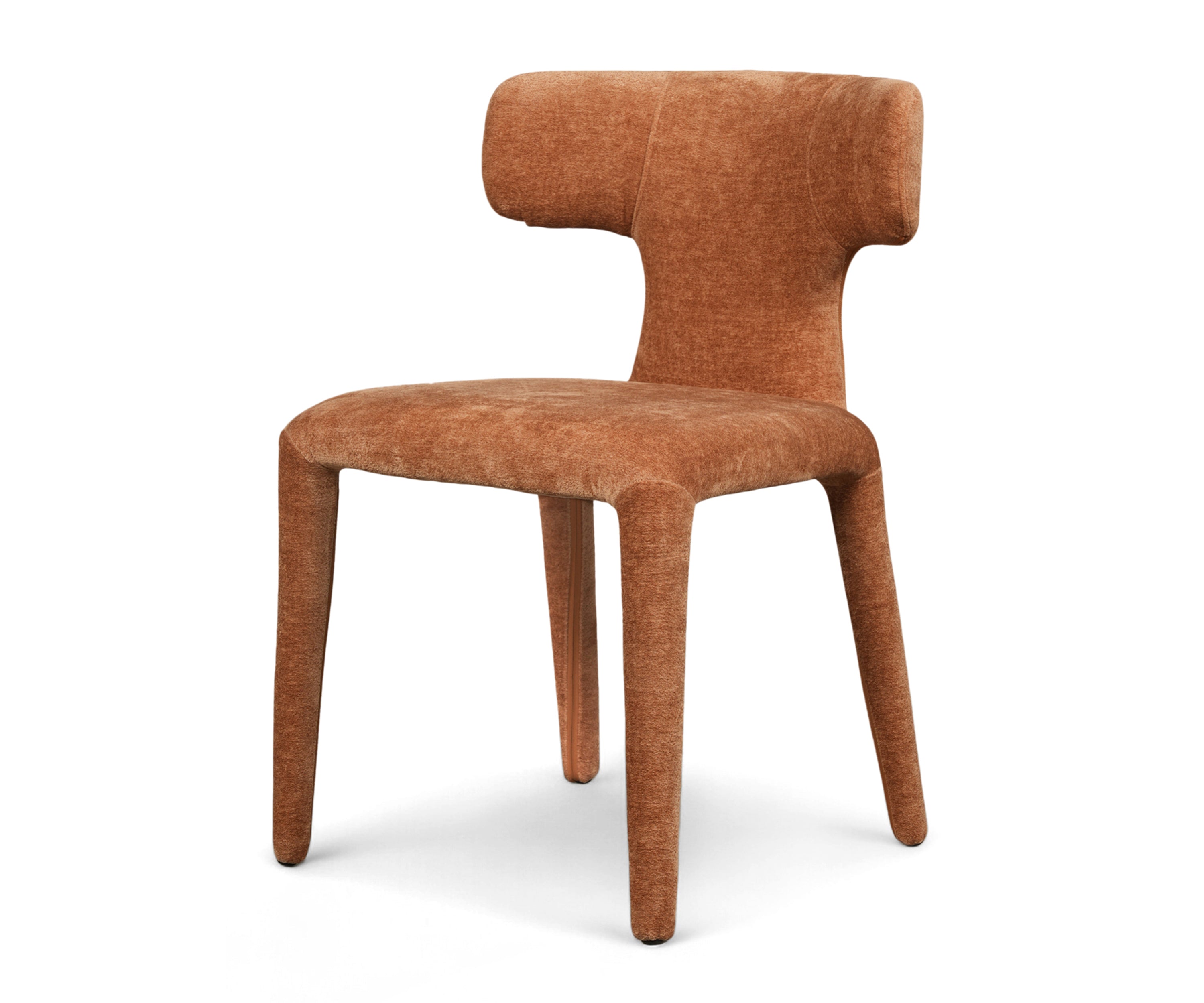 Rust Brown Sculptural Upholstered T-Back Dining Chair