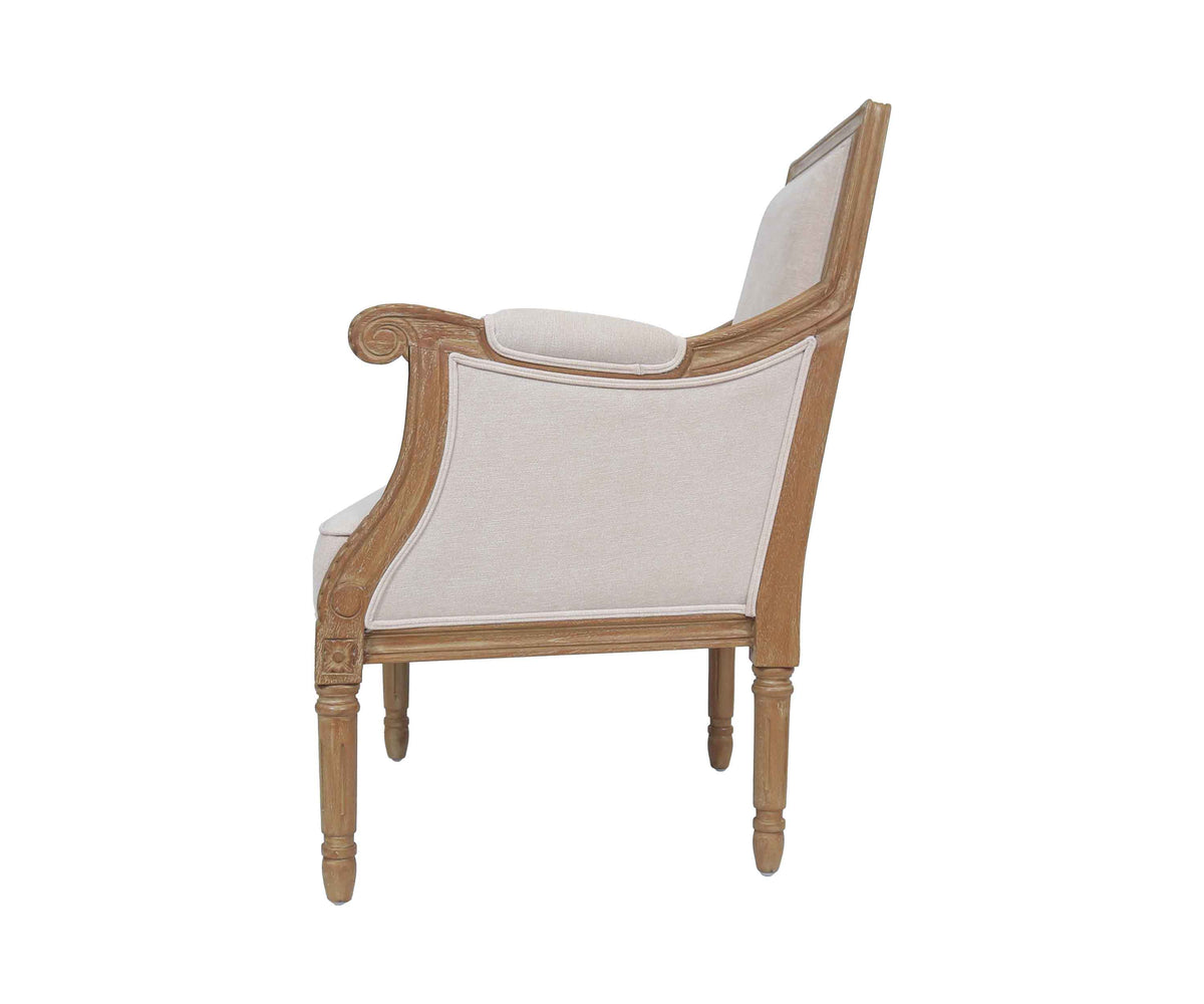 French Bergere Armchair with Carved Wood Frame in Light Beige
