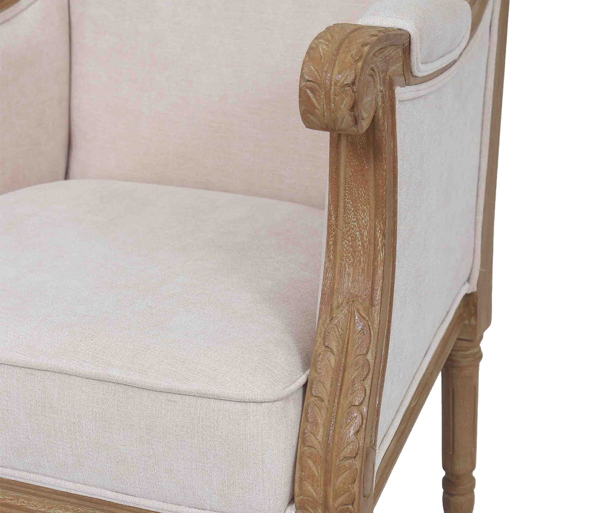 French Bergere Armchair with Carved Wood Frame in Light Beige