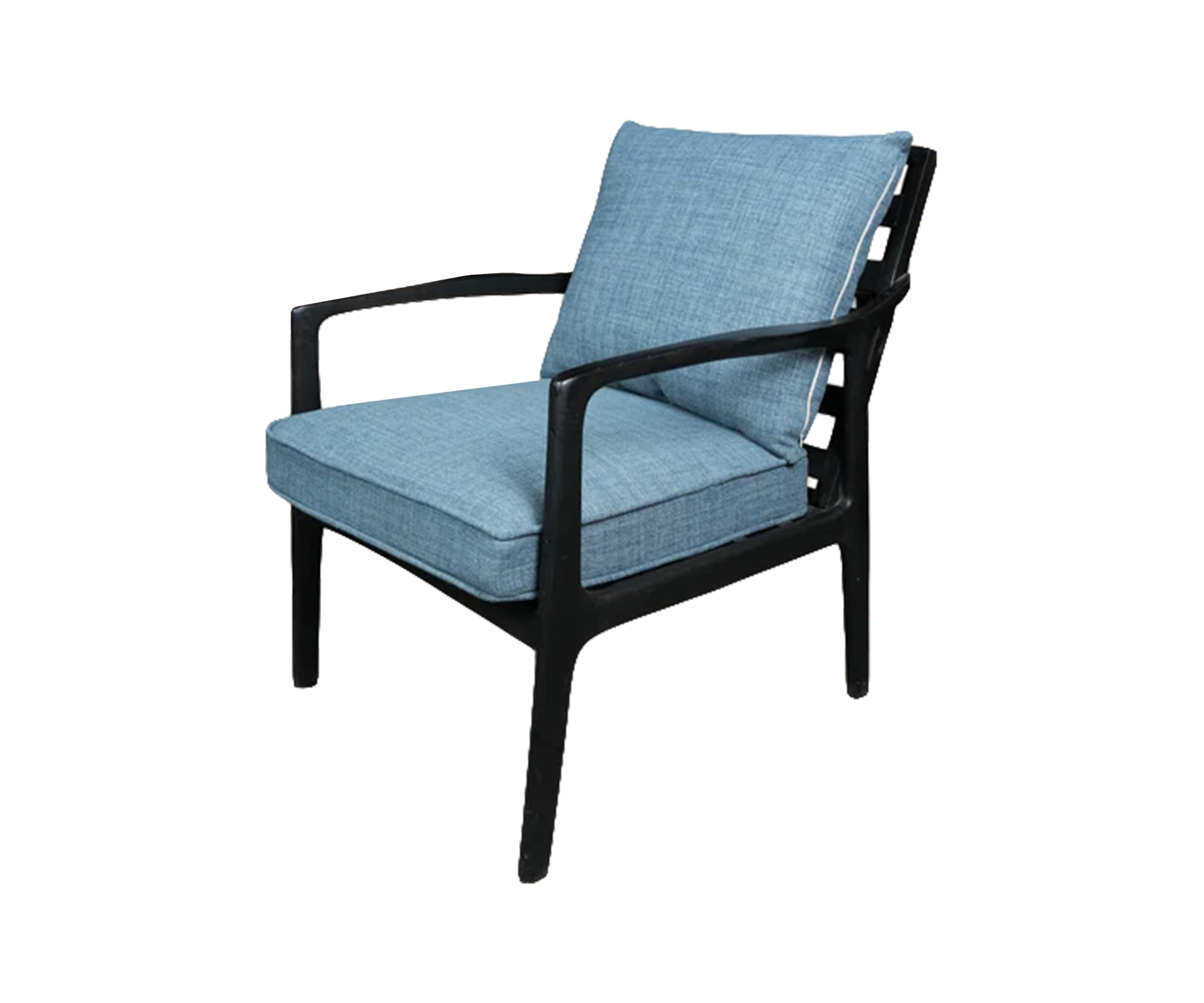 Mid-Century Textured Blue Single Seater Sofa with Solid Wooden Frame