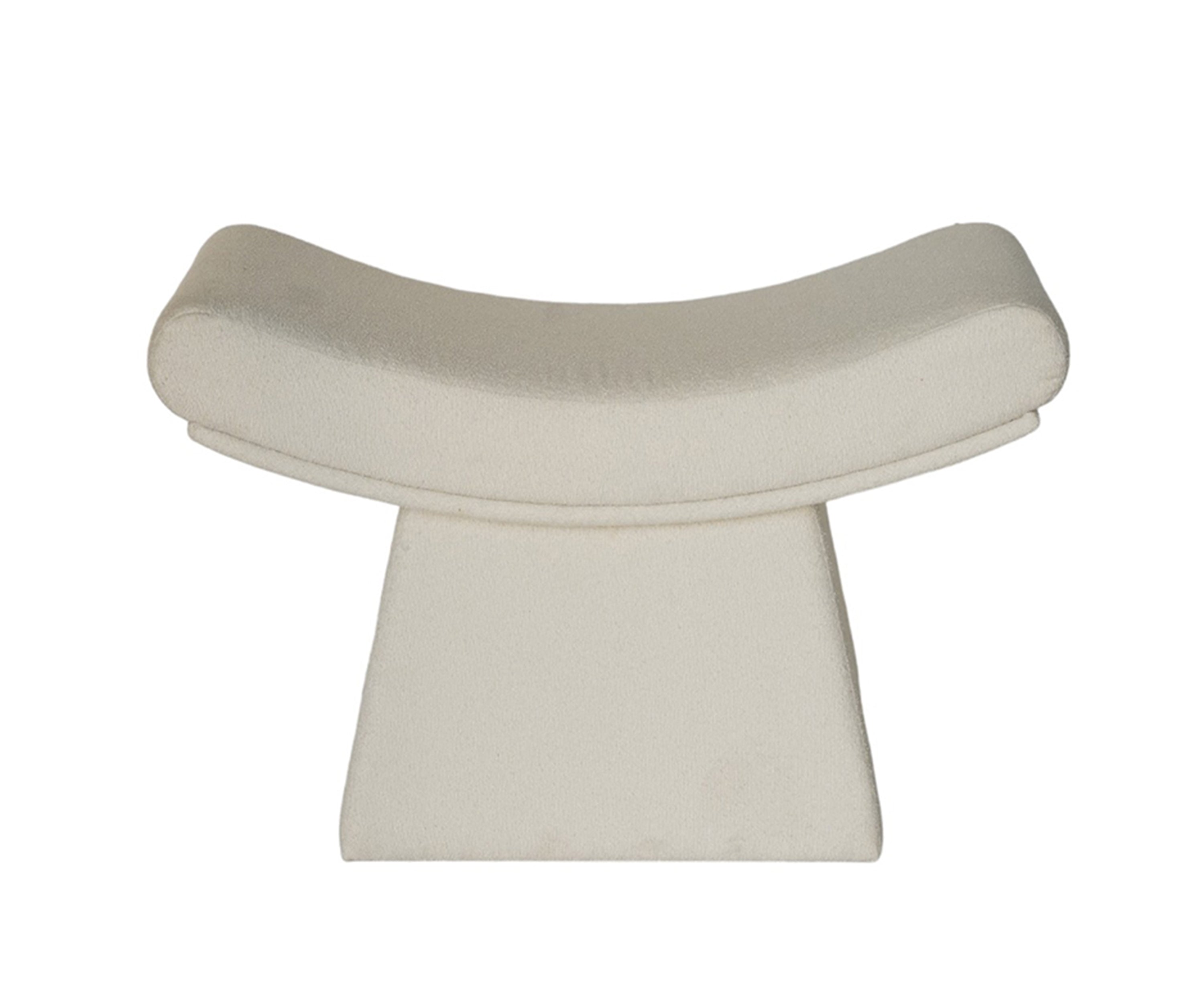 White Boucle Curved Stool with Sculptural Base