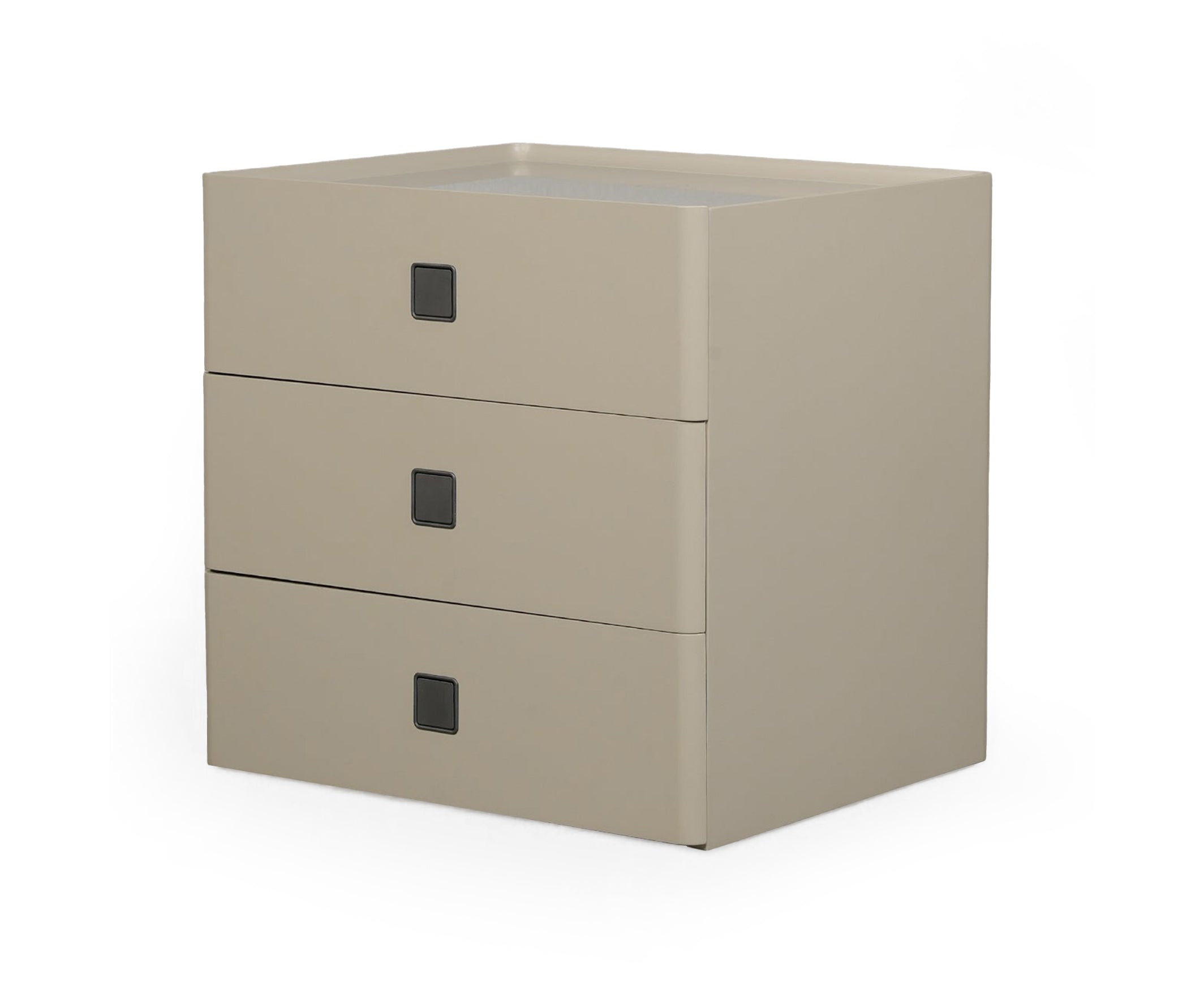 Taupe Cube 3-Drawer Bed Side Table