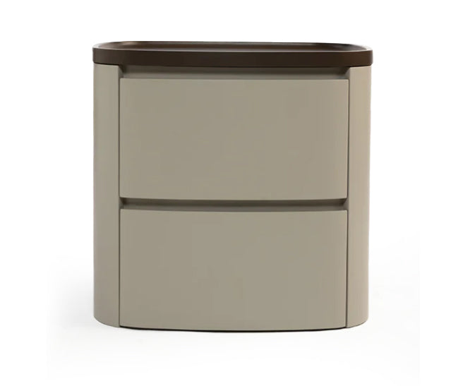 Taupe Leather Wrapped Acacia Night Stand with Dark Wood Top