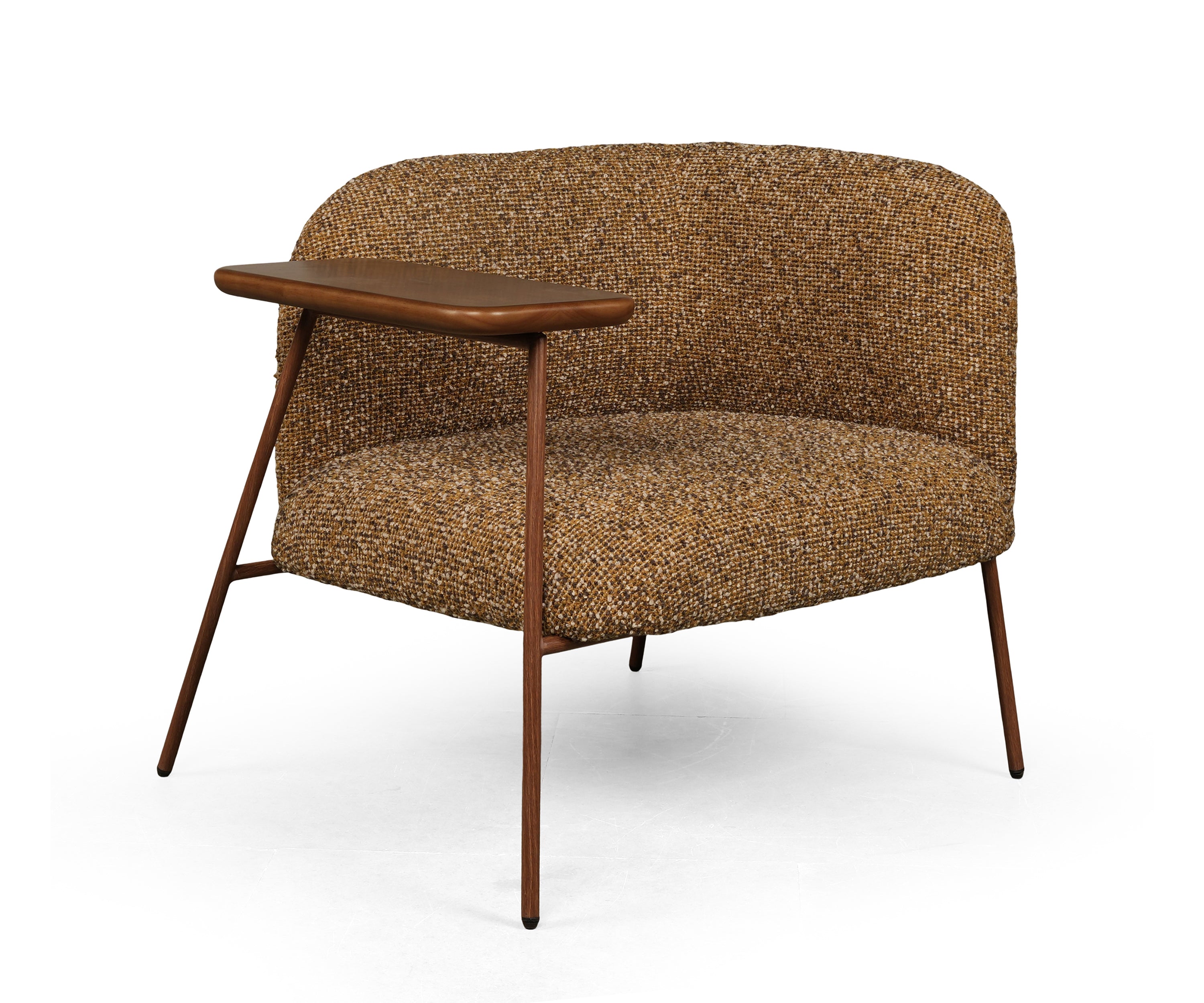 Textured Brown Armchair with Integrated Side Table