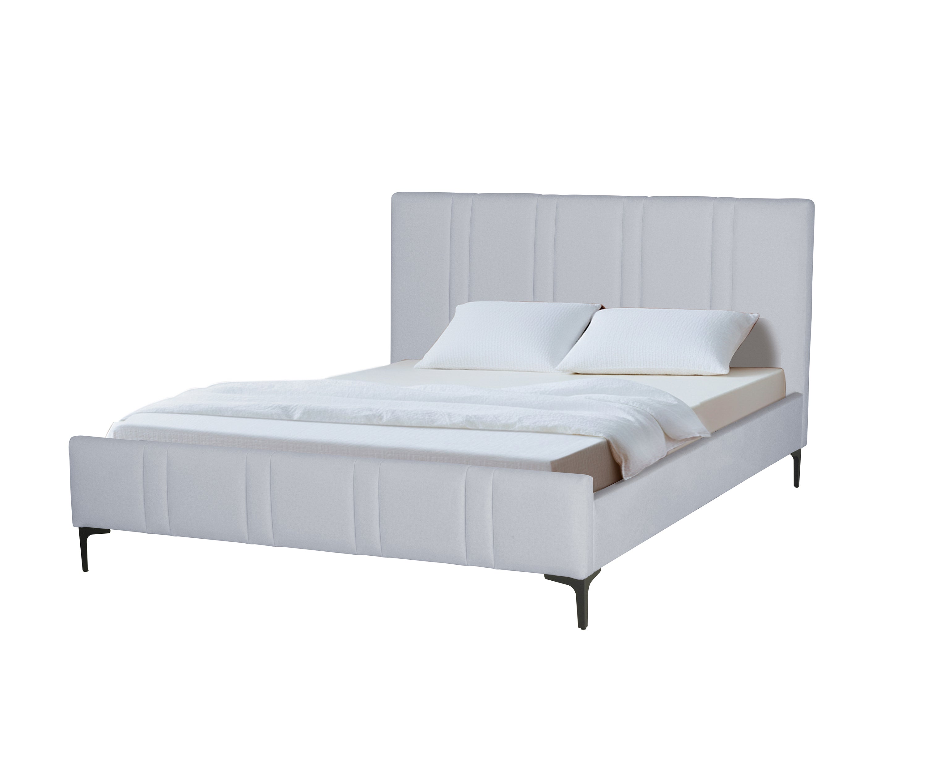 Ivory Channel Upholstered Bed with Black Metal Legs