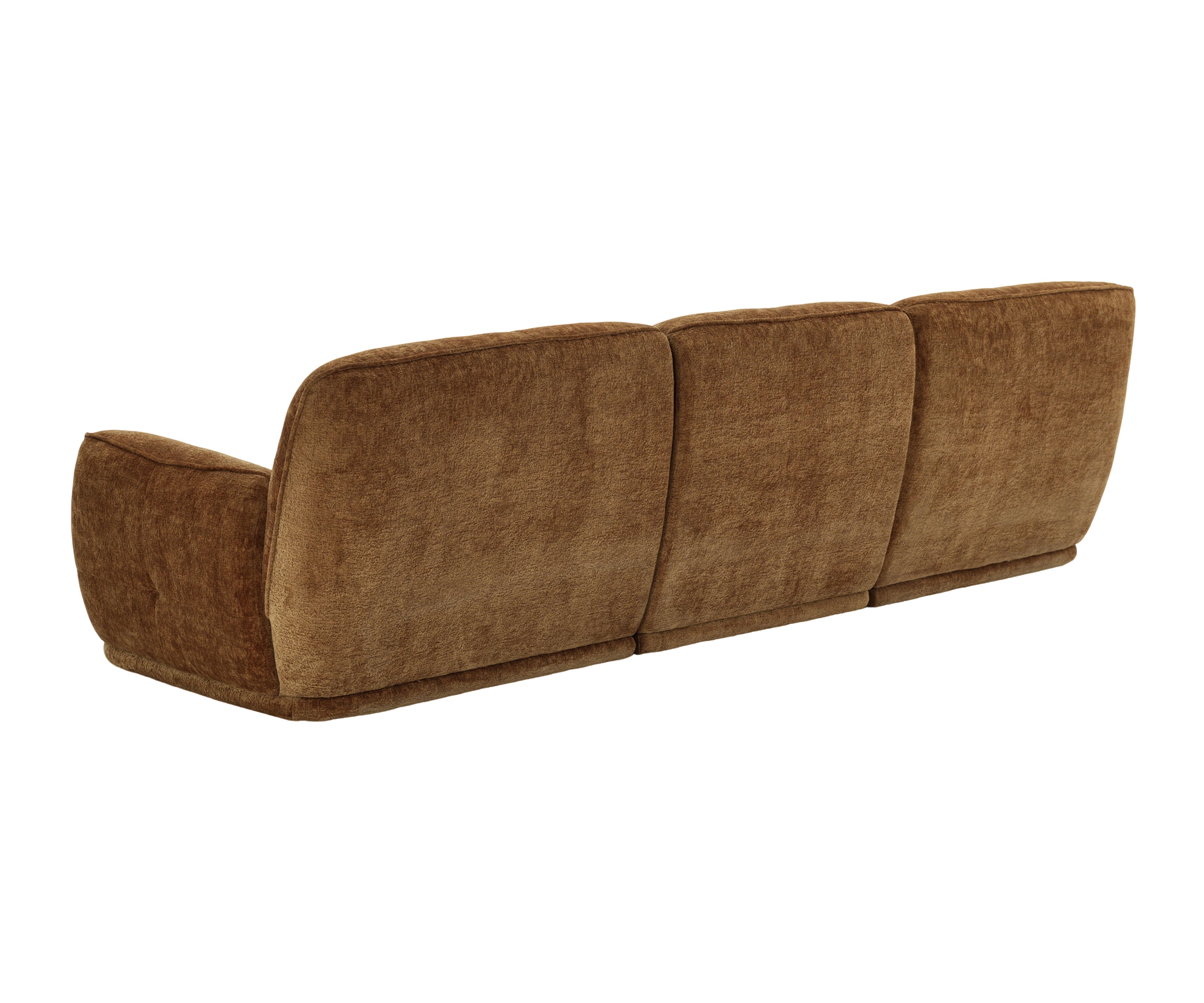 Caramel Brown Chenille 3-Seater Sofa with Grid-Tufted Back & Scatter Cushions