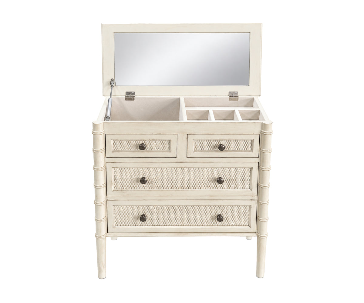 Ivory Wooden 4-Drawer Chest of Drawers with Woven-Texture Fronts