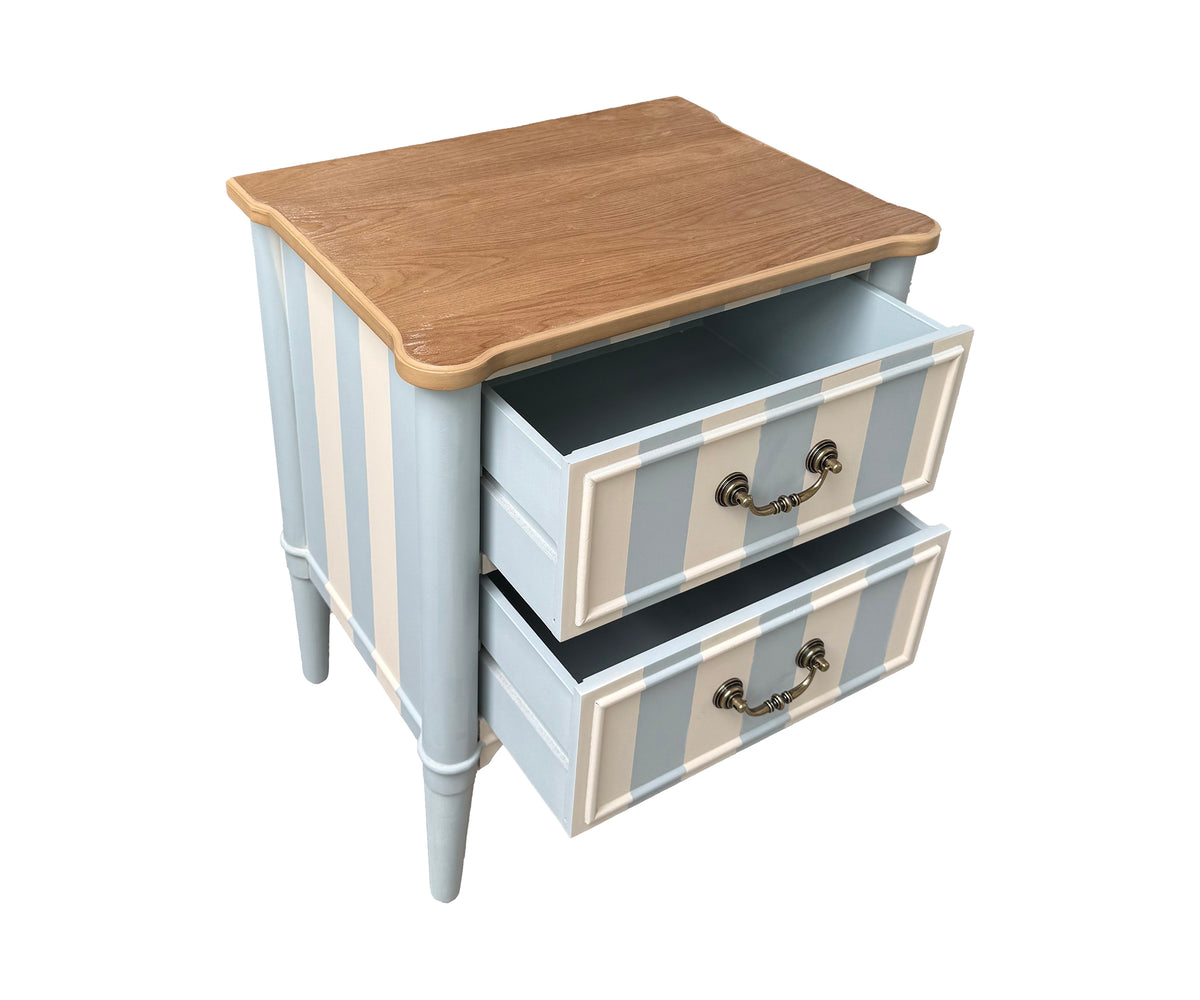 Nautical Two Toned 2-Drawer Bedside Table with Ornate Metal Hardware